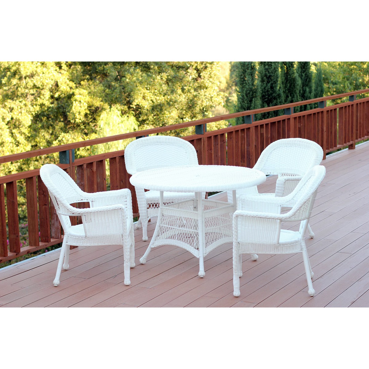 5pc White Wicker Dining Set Without Cushion