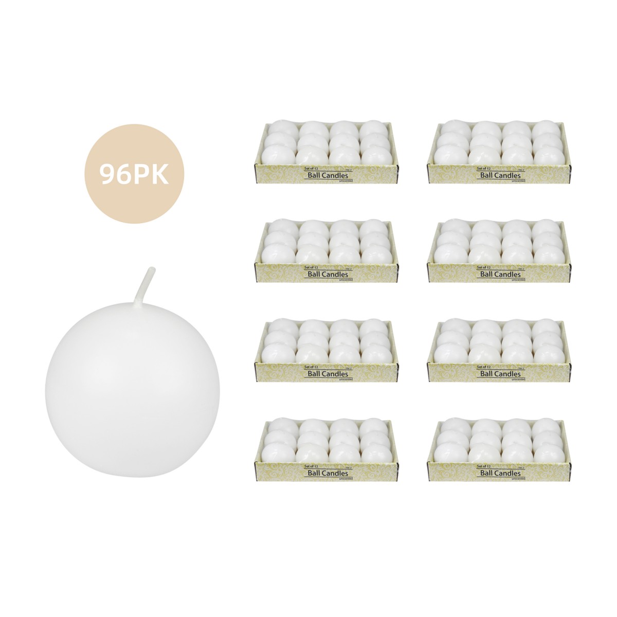 2 Inch White Citronella Ball Candles (96pcs/Case) Bulk
