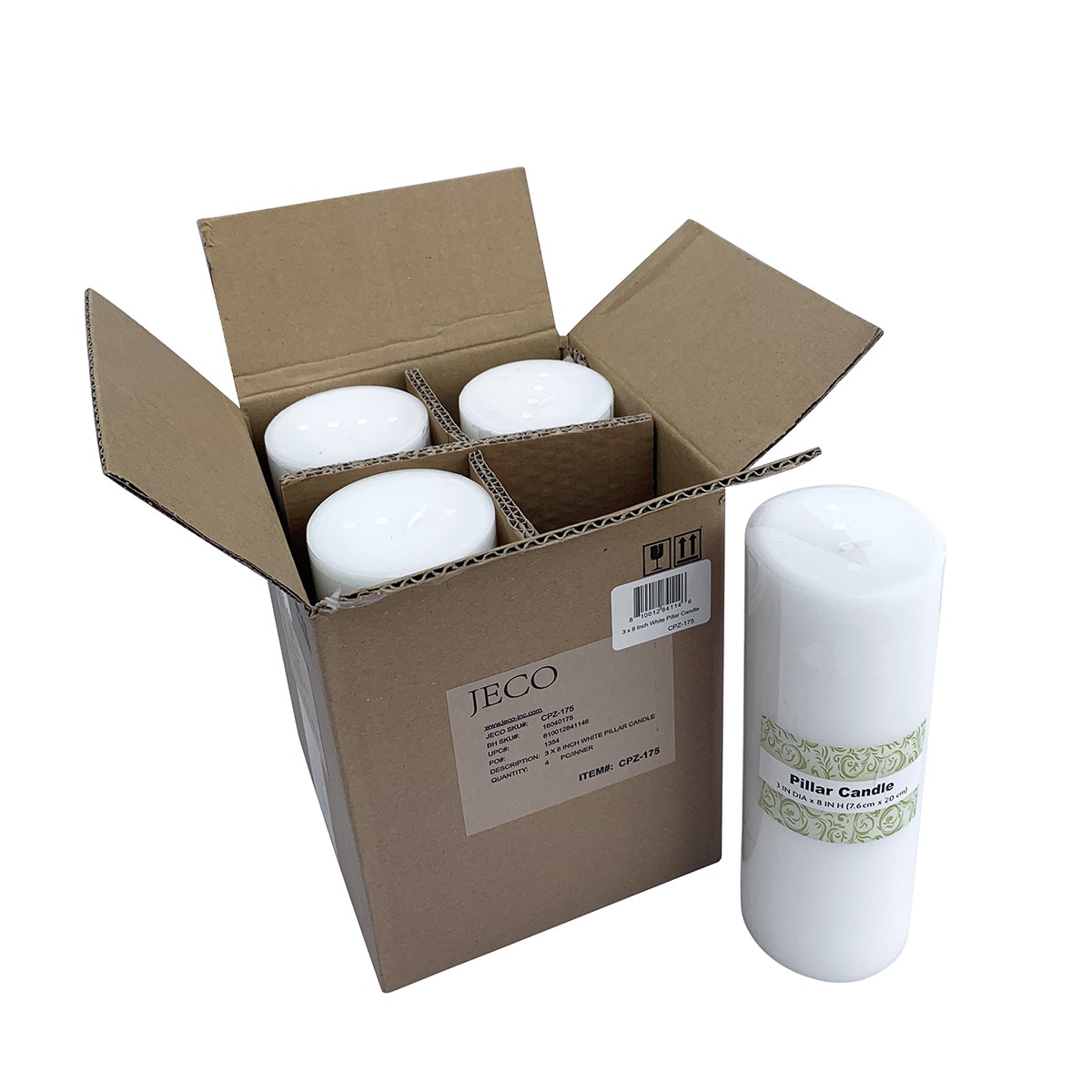 3 x 8 Inch White Pillar Candles Set of 4