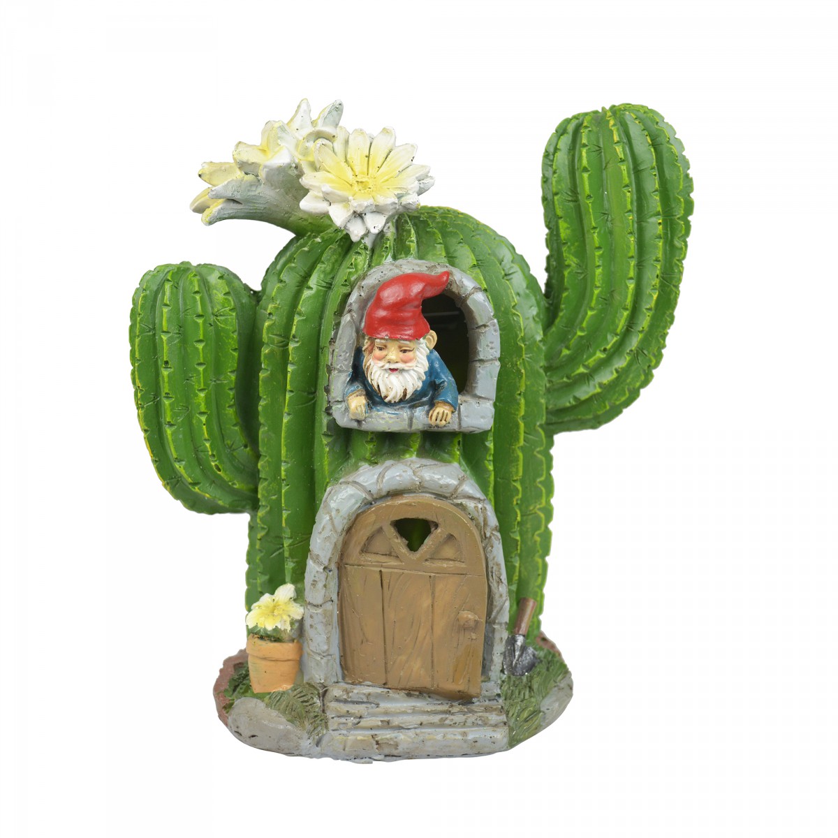 7.5 Inch H Polyresin Solar LED Light Cactus House