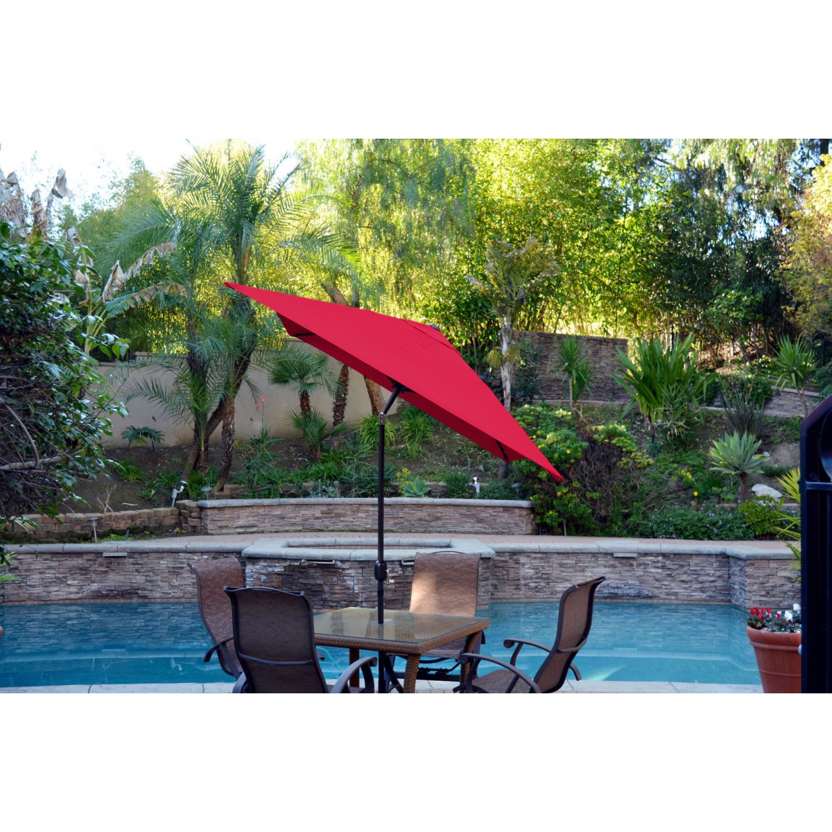 6.5ft. x 10ft. Aluminum Patio Market Umbrella Tilt with Crank - Red ...