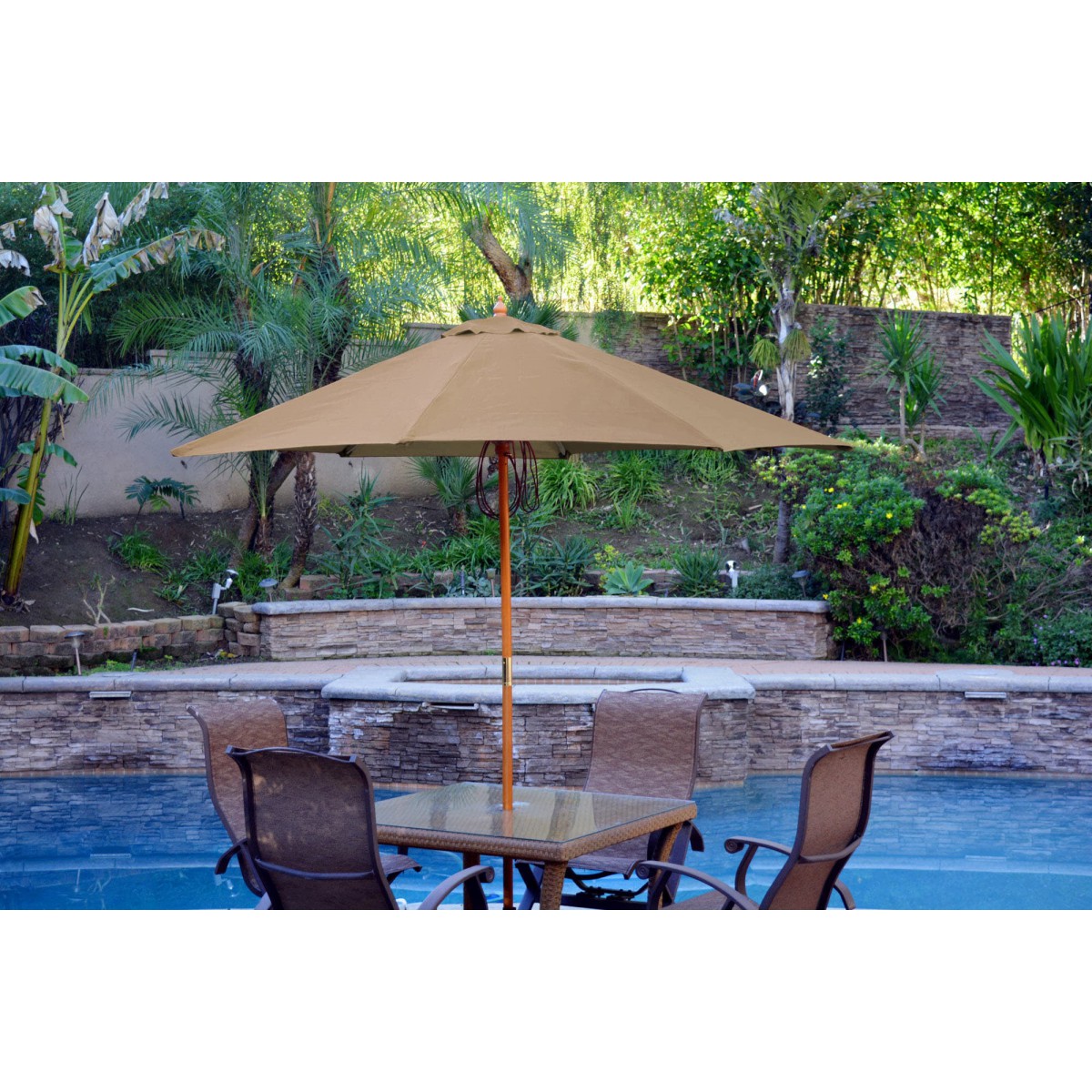 chocolate brown patio umbrella Best Choice Products 10ft Solar Polyester LED Lighted w/Tilt Adjustment and UV-Resistant Fabric Features 3 Outdoor Expressions 9 Ft. Aluminum
