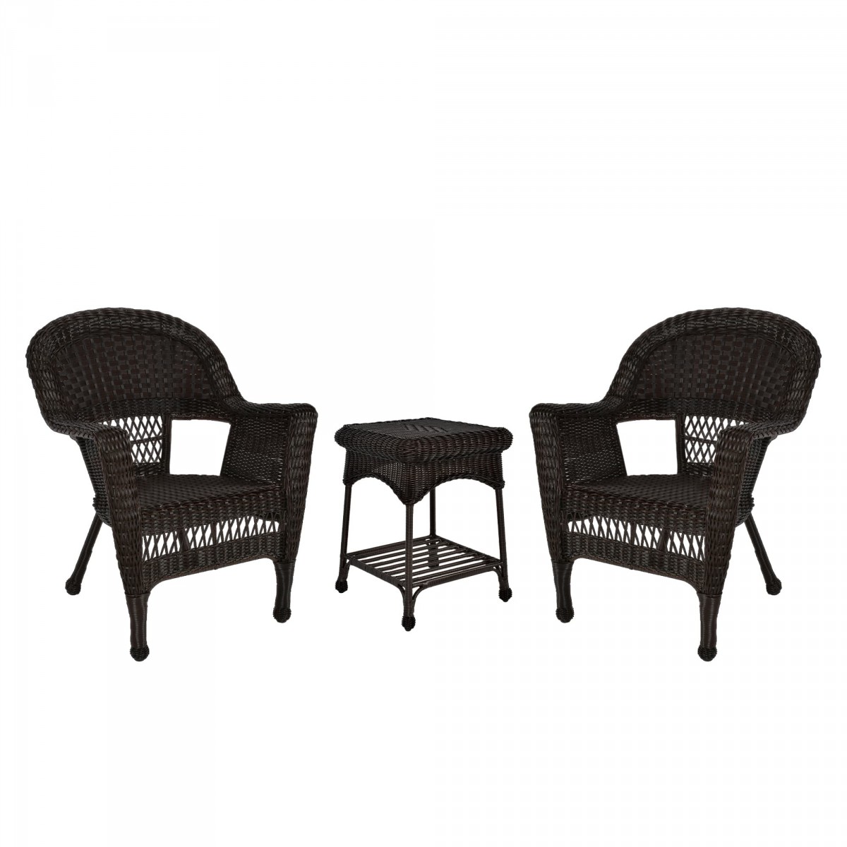 Espresso Wicker Chair And End Table Set Without Cushion