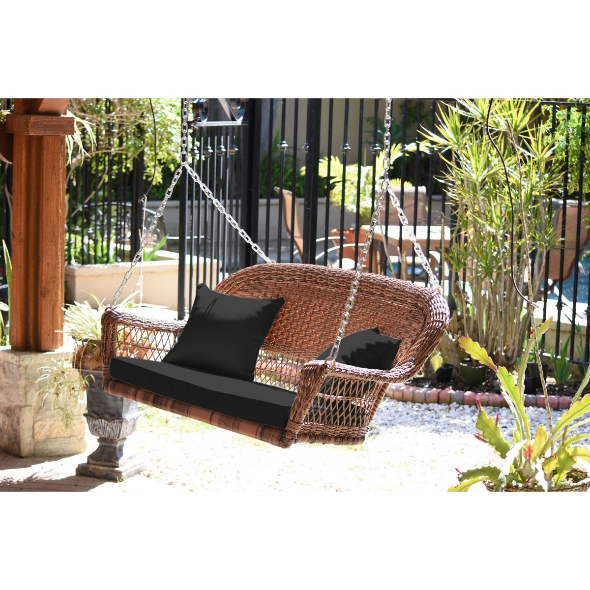 Black wicker porch swing sale