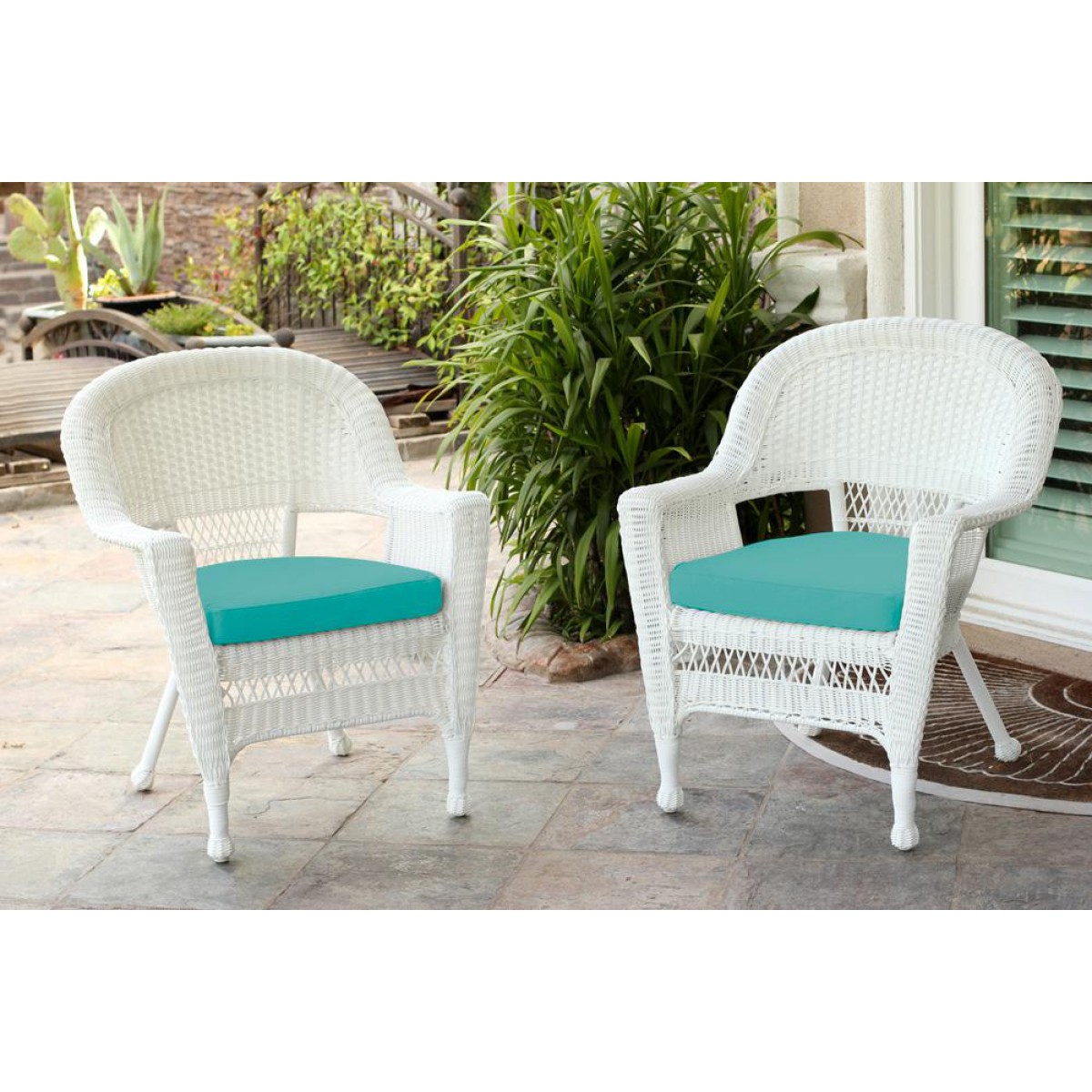White wicker chair shop with cushion