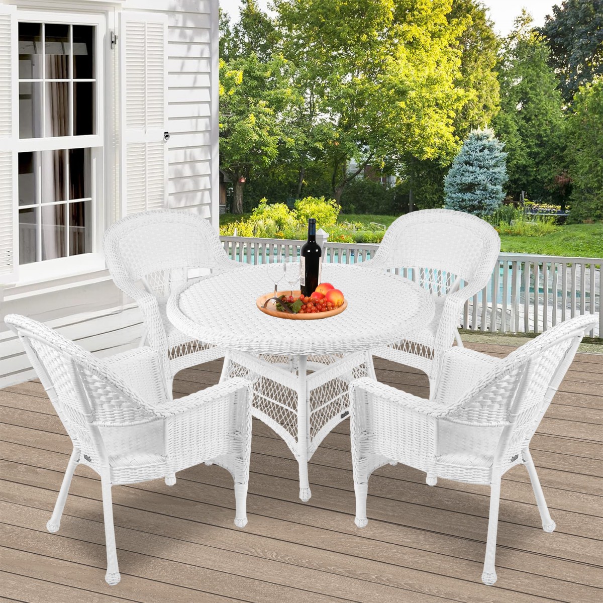 Jeco White Wicker Chair Set Jeco Jeco W00206R-B-2-FS006 White