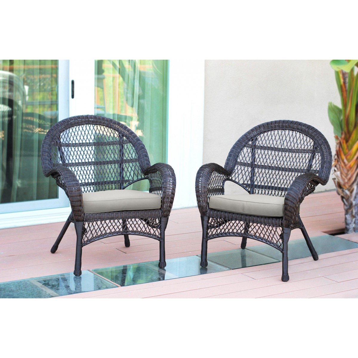 Santa Maria Espresso Wicker Chair with Ivory Cushion Set of 2