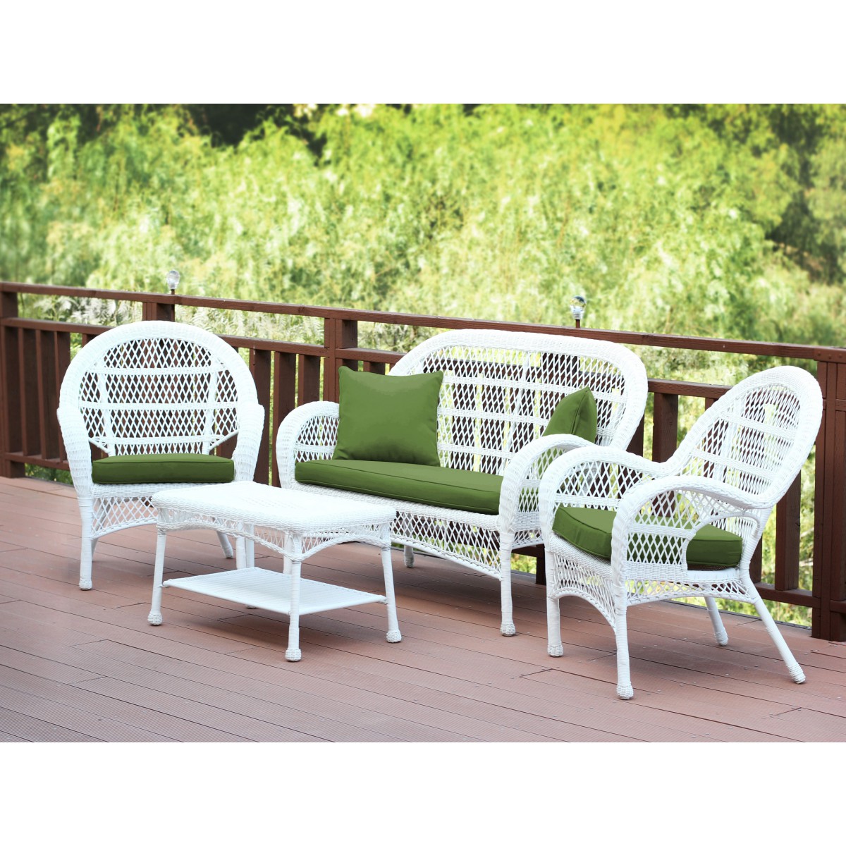 4pc Santa Maria White Wicker Conversation Set Hunter Green