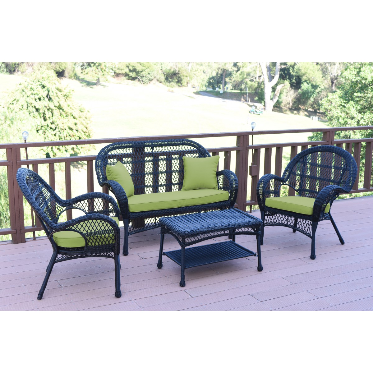 4pc Santa Maria Black Wicker Conversation Set Sage Green Cushions