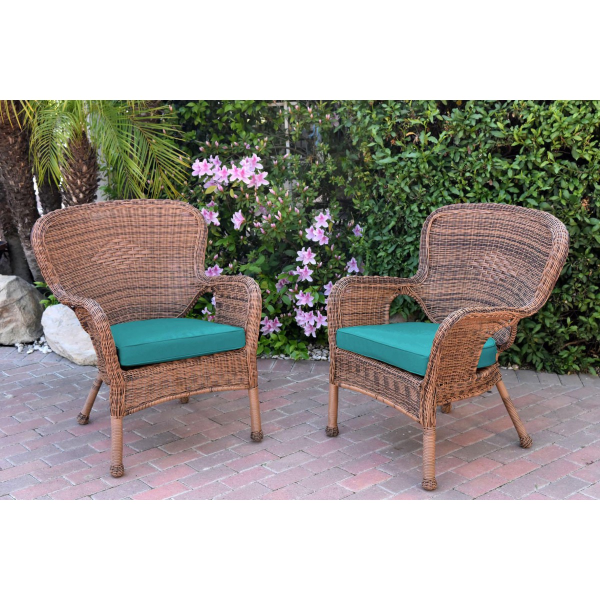 Set of 2 Windsor Honey Resin Wicker Chair with Turquoise ...