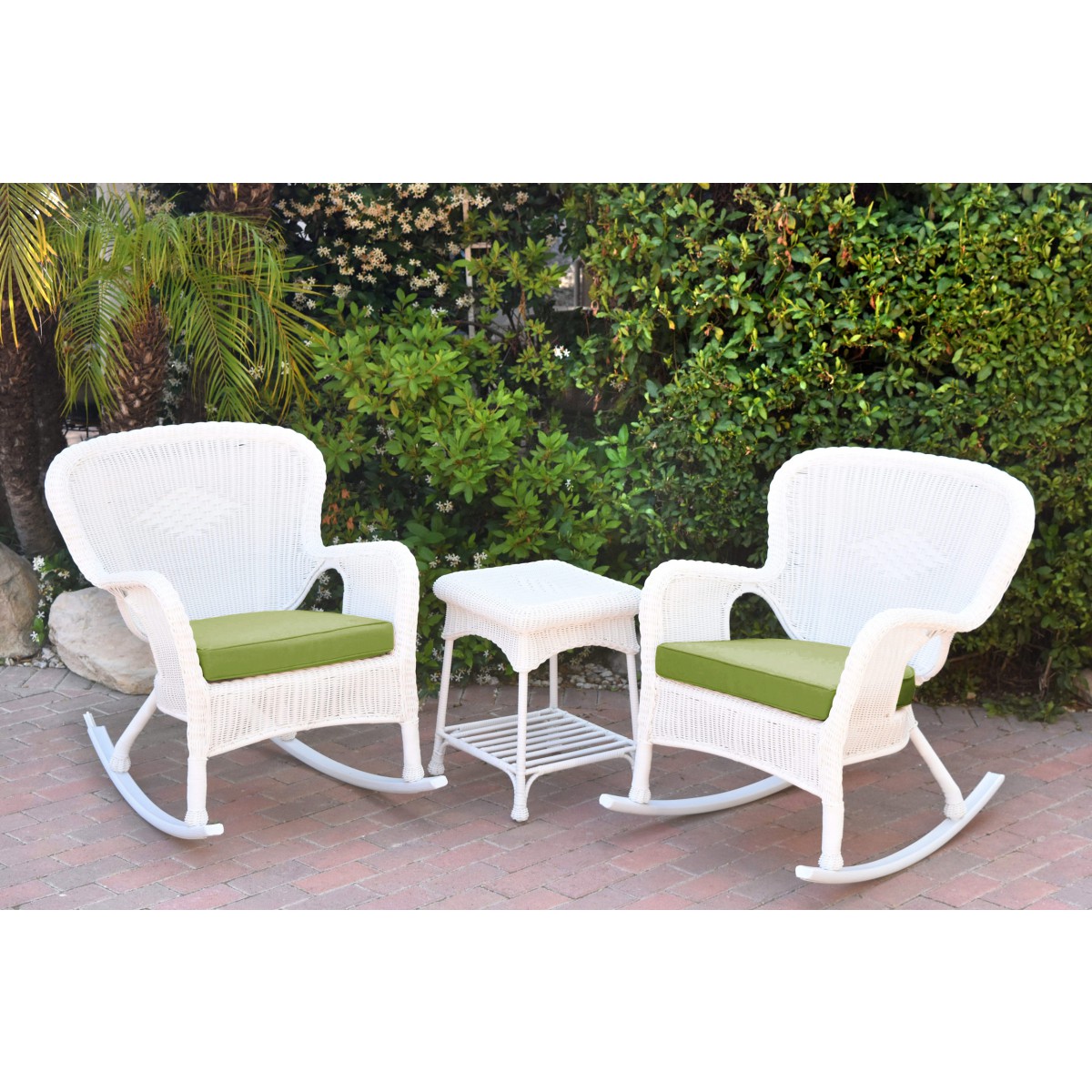 Windsor White Wicker Rocker Chair And End Table Set With Hunter More Views