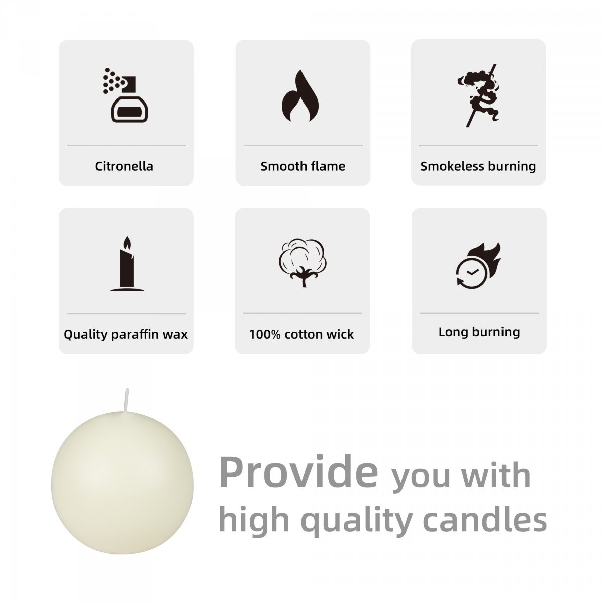 4 Inch Pale Ivory Citronella Ball Candles (12pcs/Case) Bulk
