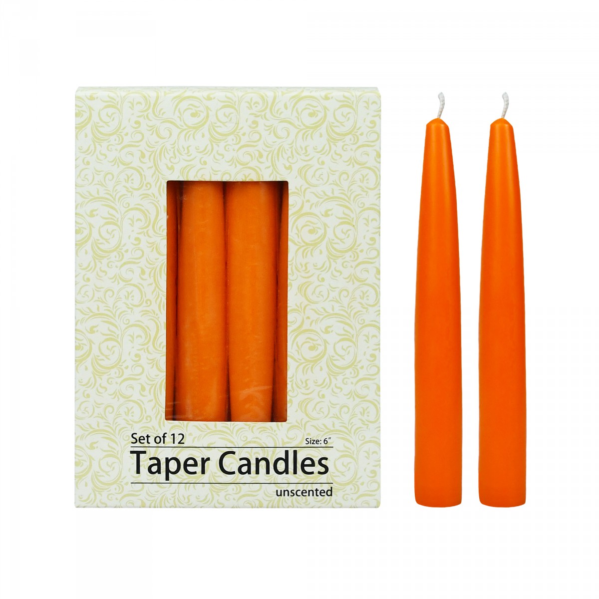 6 Inch Orange Taper Candles (1 Dozen)