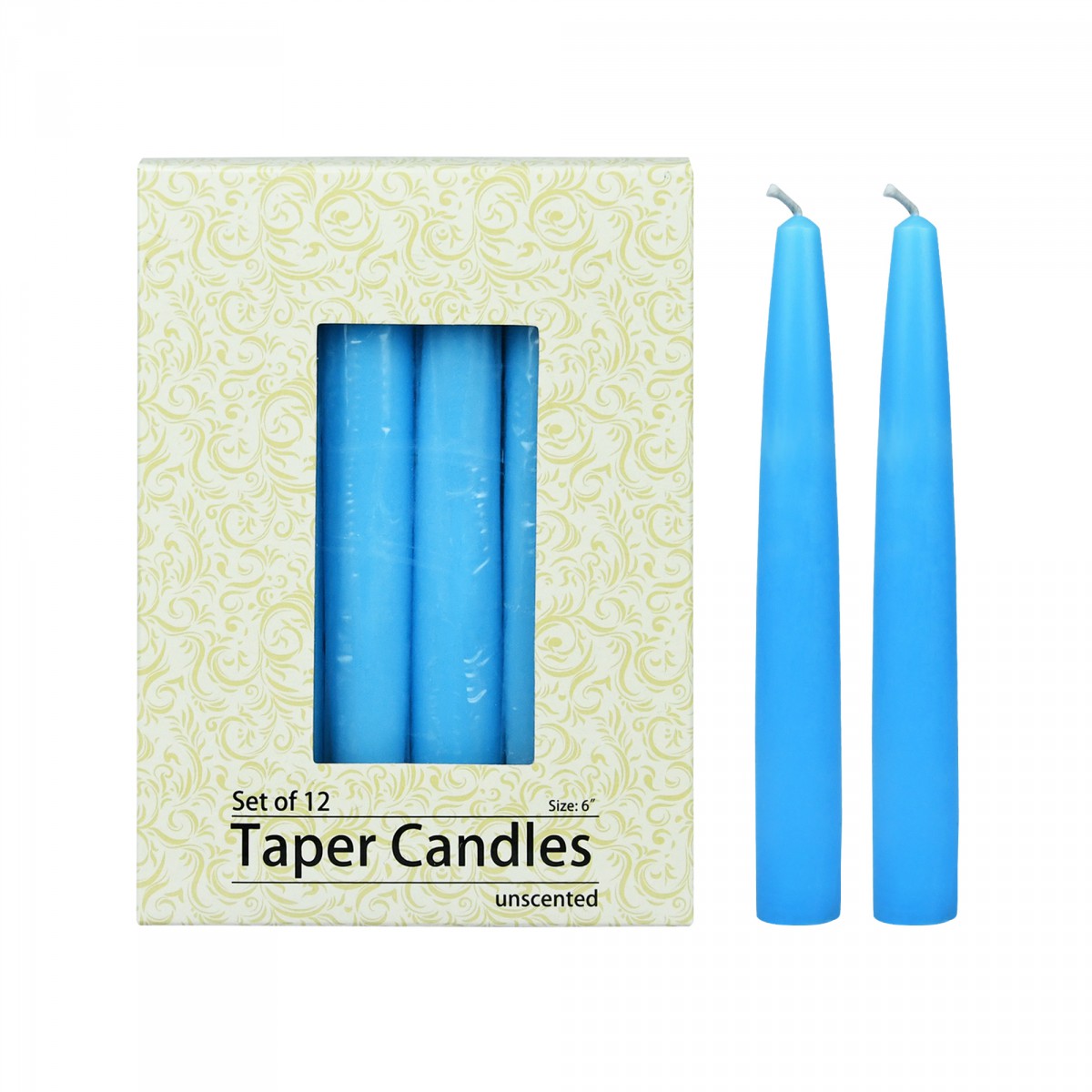 6 Inch Light Blue Taper Candles (1 Dozen)