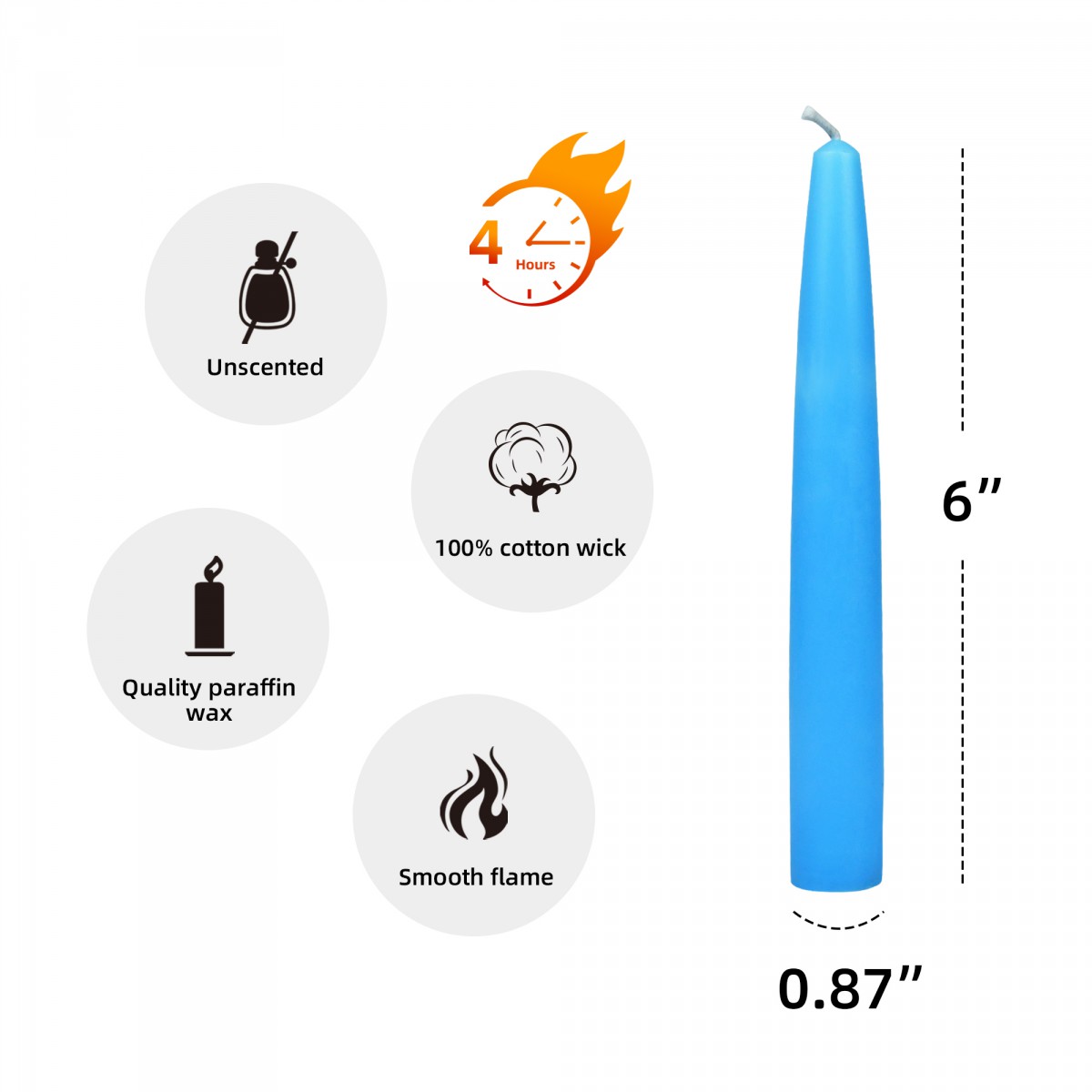 6 Inch Light Blue Taper Candles (1 Dozen)