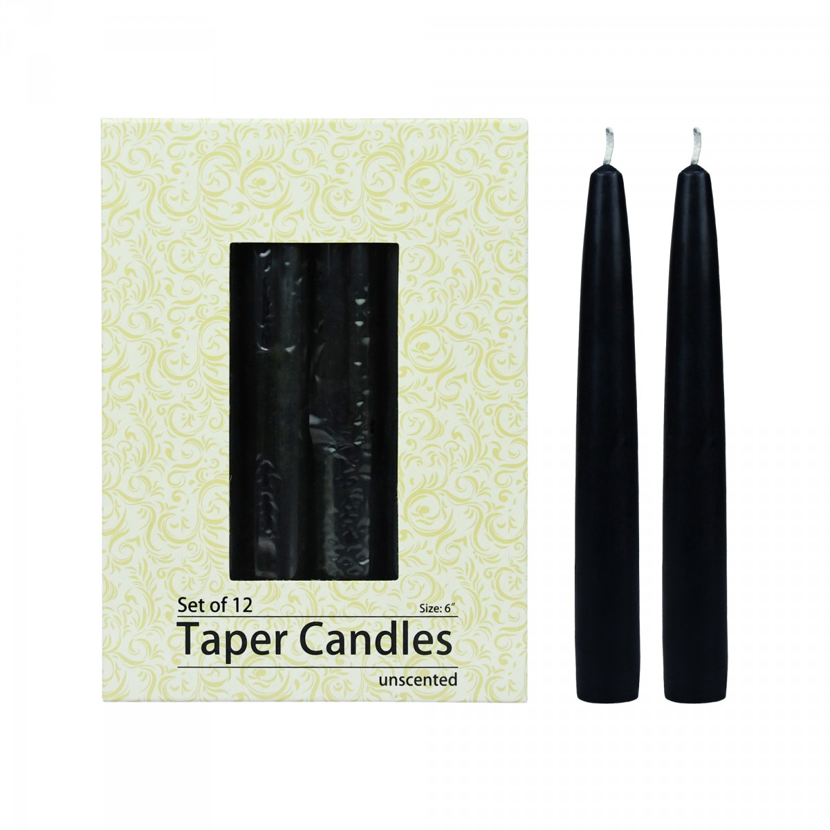 6 Inch Black Taper Candles (1 Dozen)
