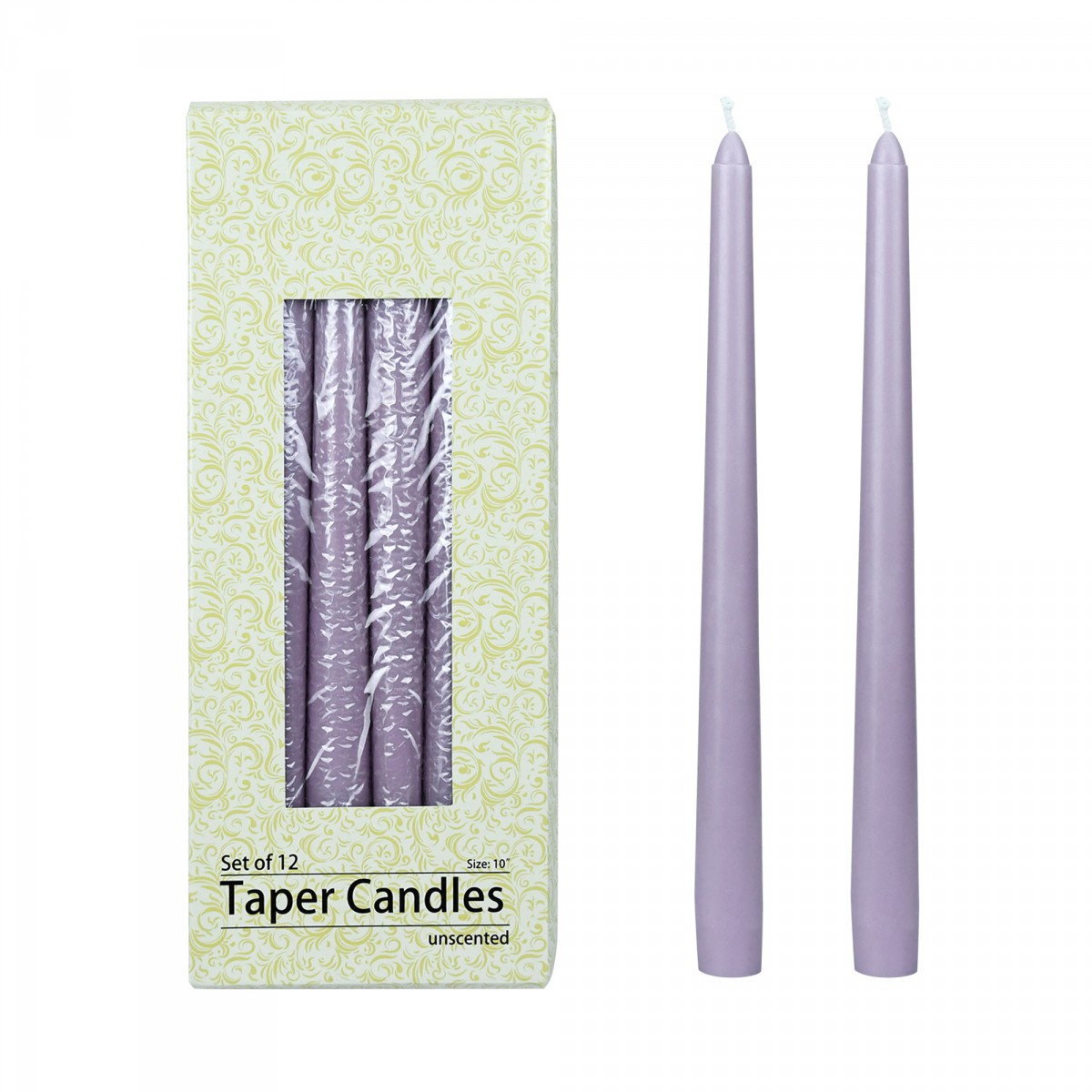 10 Inch Lavender Taper Candles (1 Dozen)