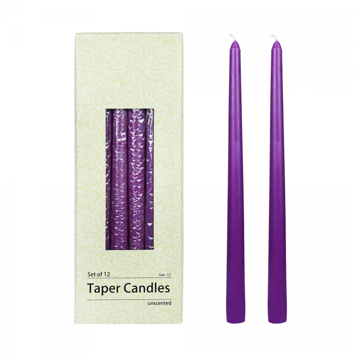 12 Inch Purple Taper Candles (144pcs/Case) Bulk
