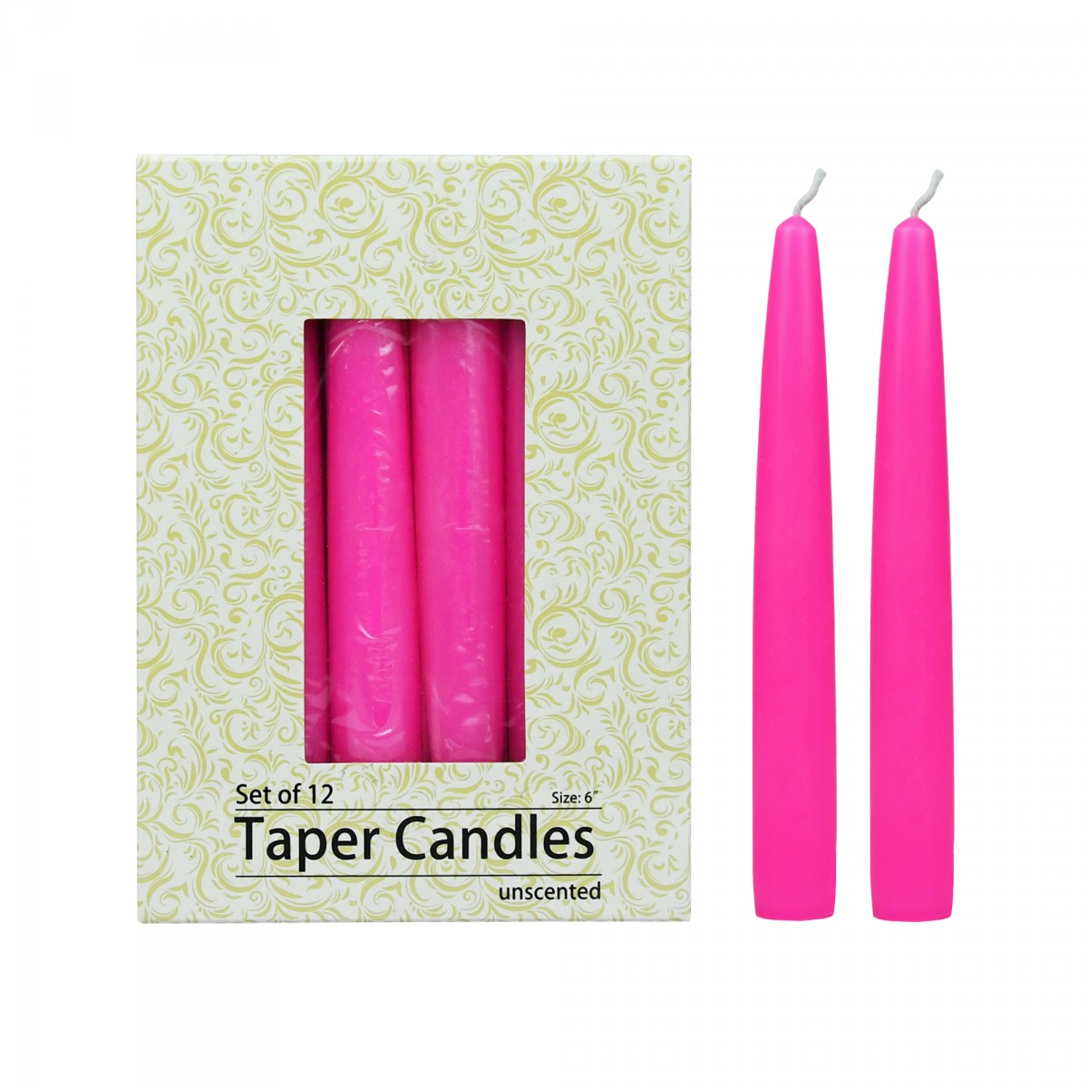 6 Inch Hot Pink Taper Candles (1 Dozen)