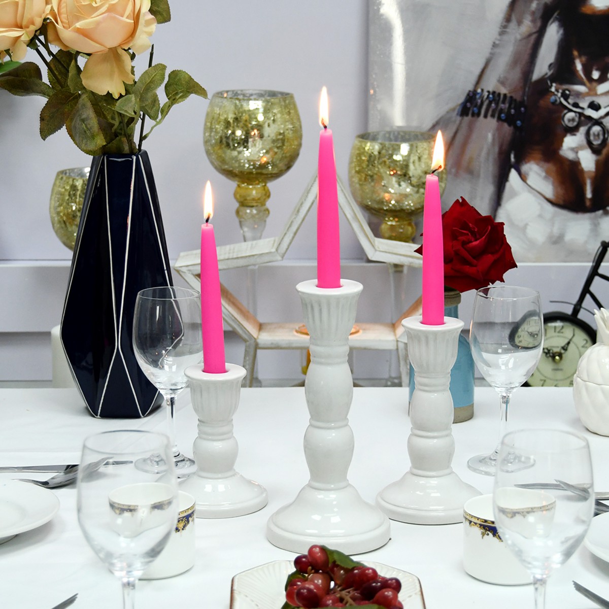 6 Inch Hot Pink Taper Candles (1 Dozen)