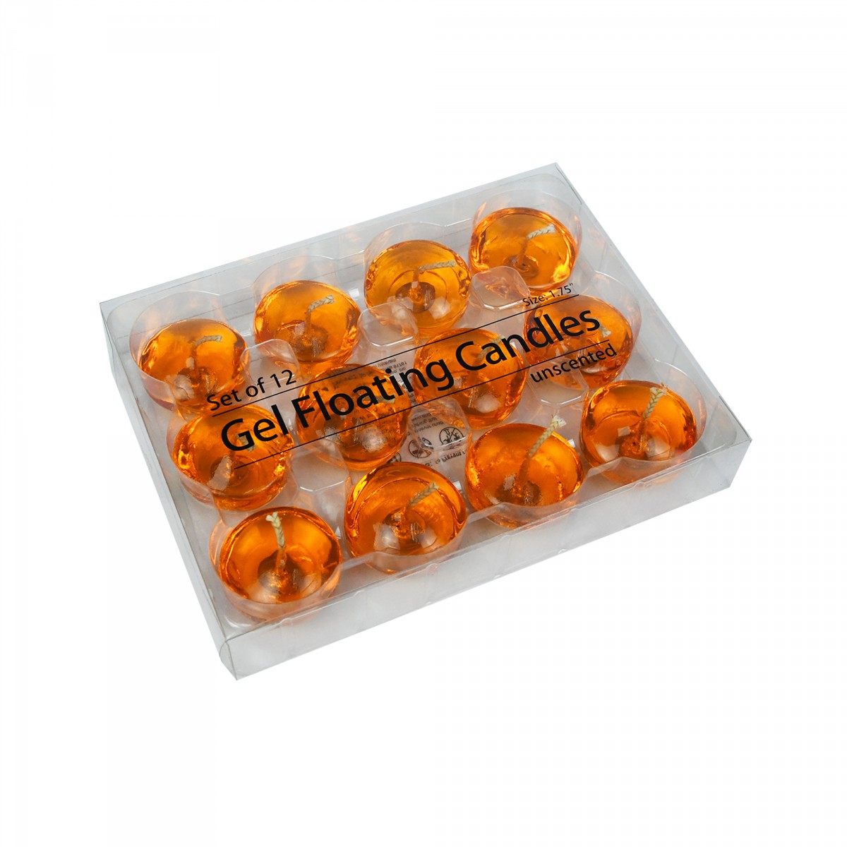 1.75 Inch Clear Orange Gel Floating Candles (12pc/Box)