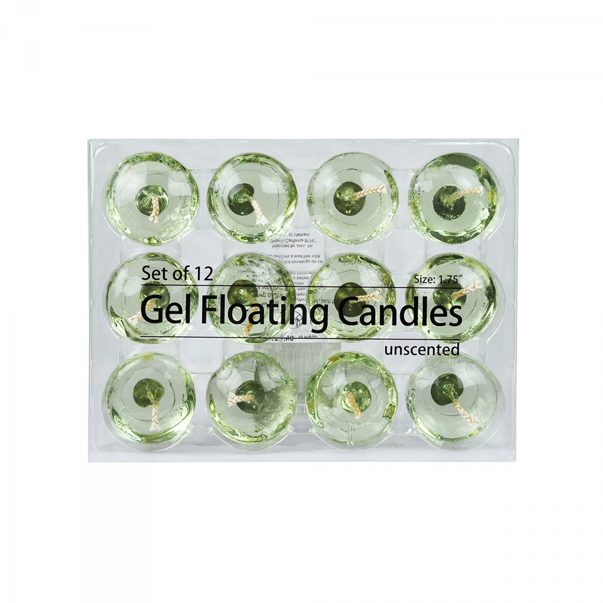 1.75 Inch Clear Sage Green Gel Floating Candles (12pc/Box)
