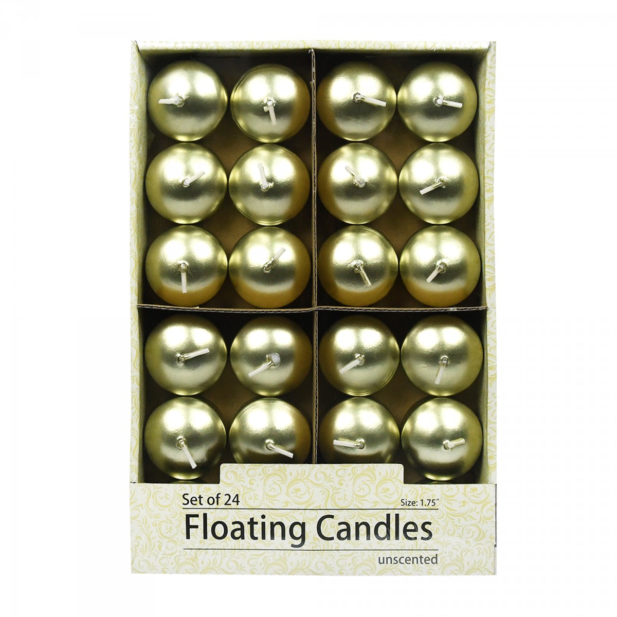 1 3/4 Inch Metallic Gold Floating Candles (24pc/Box)