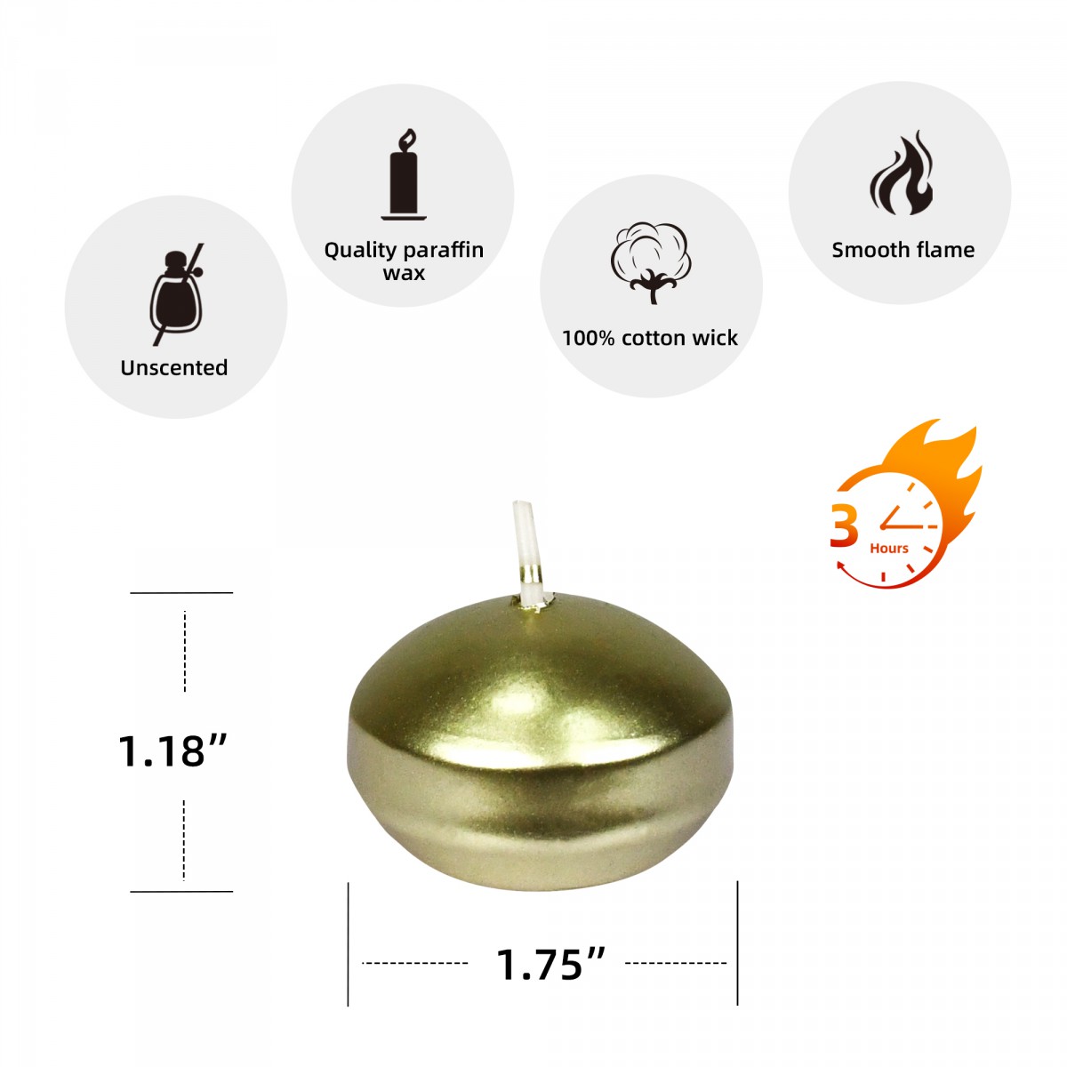 1 3/4 Inch Metallic Gold Floating Candles (24pc/Box)