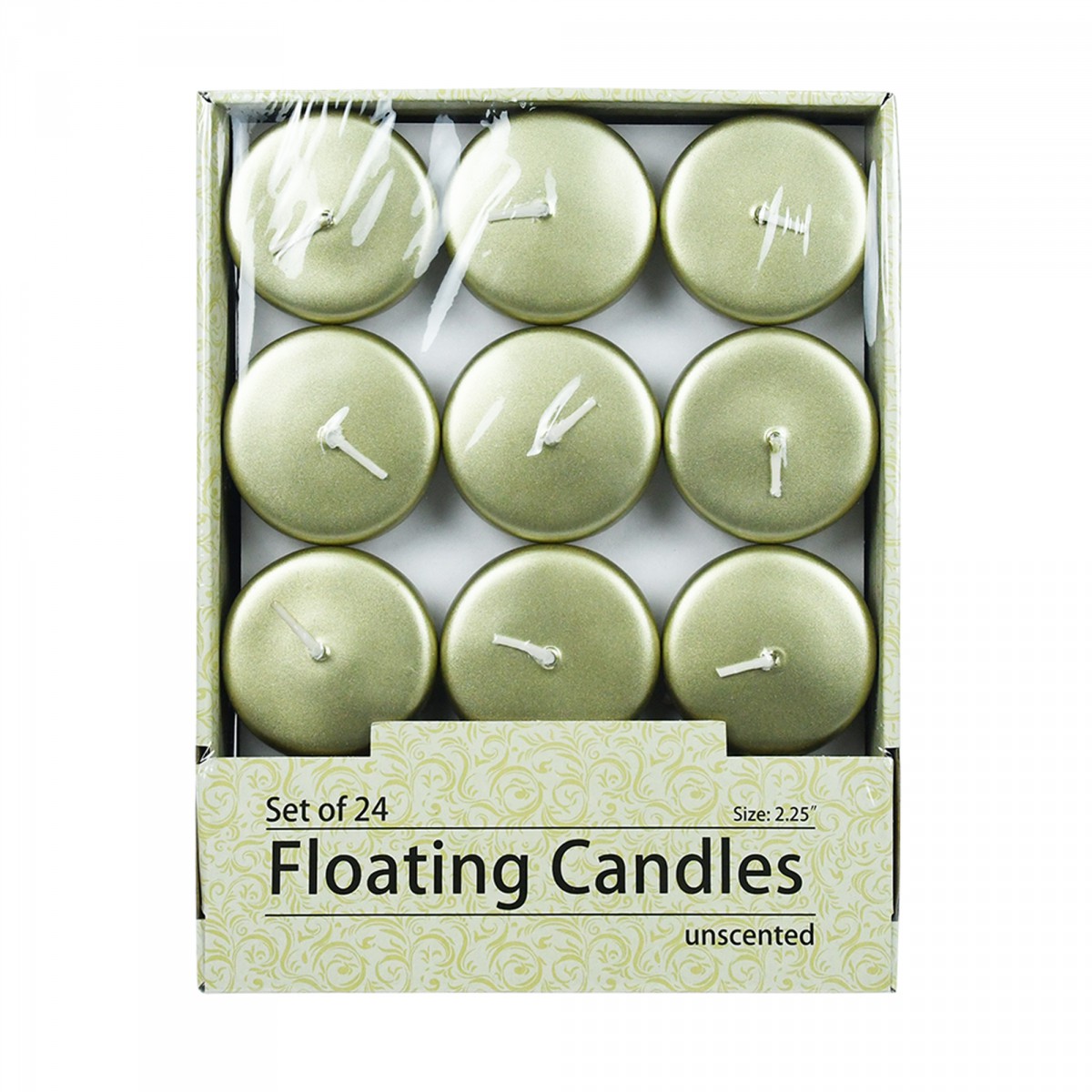 2 1/4 Inch Metallic Gold Floating Candles (24pc/Box)