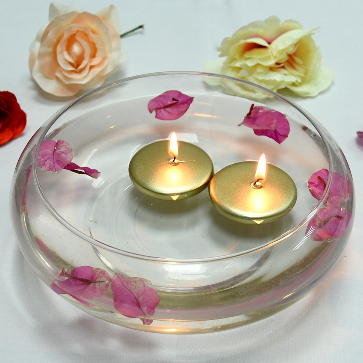 2 1/4 Inch Metallic Gold Floating Candles (24pc/Box)
