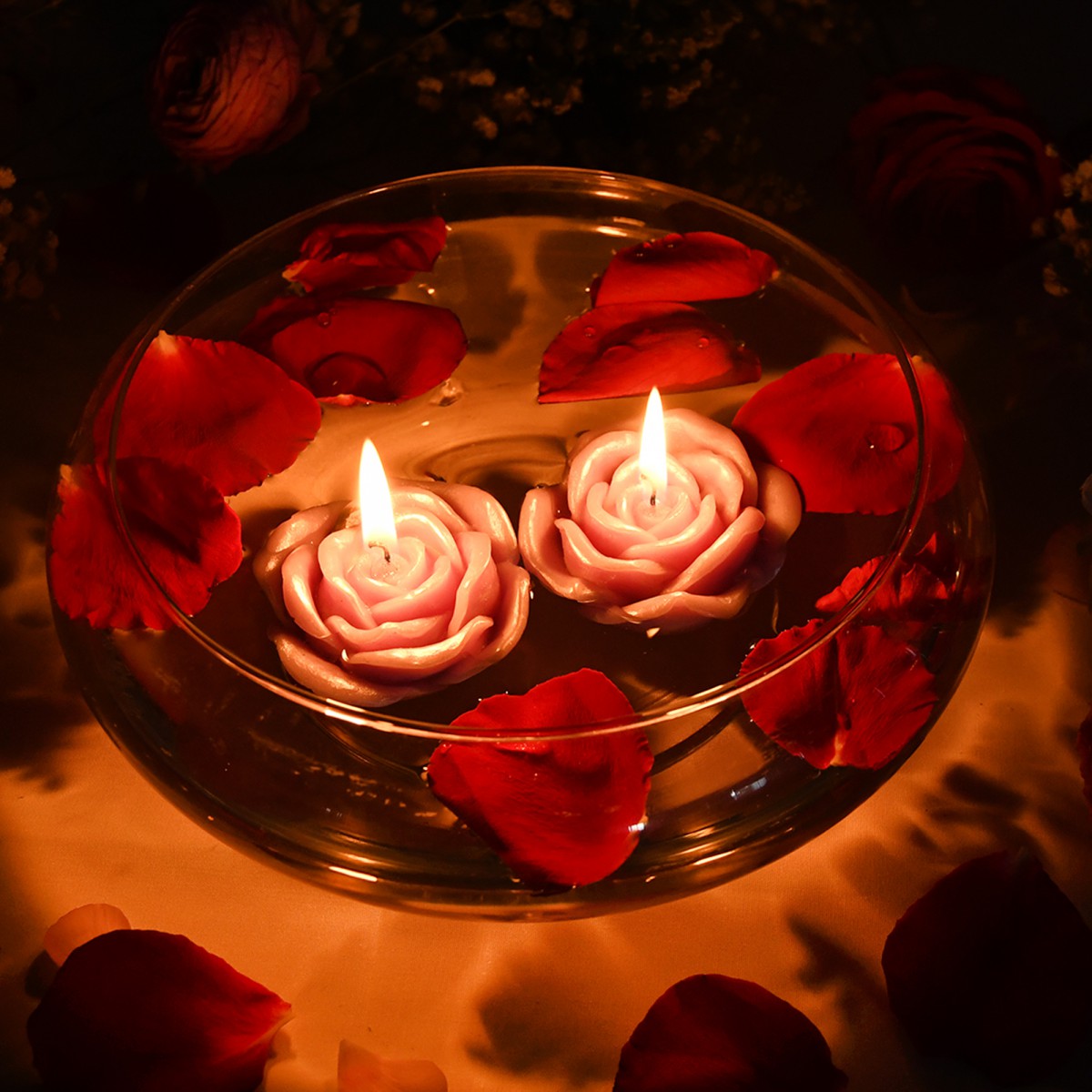 3 Inch Purple Rose Floating Candles (12pc/Box)