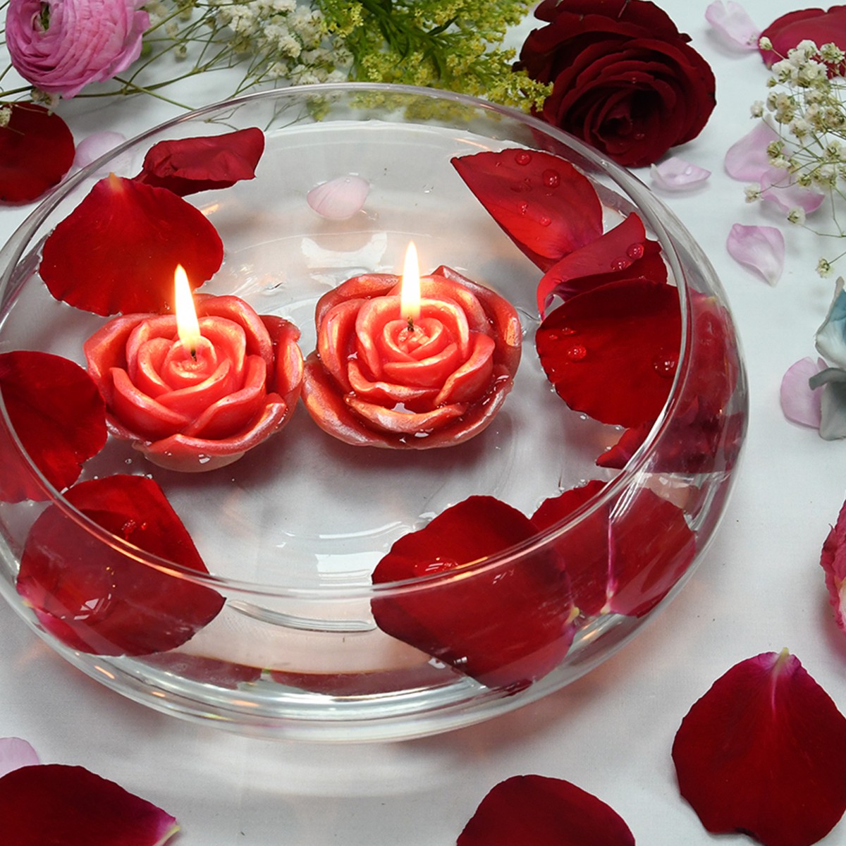 Heart Floating Candles, 3″, red, box/12-Close Out Sale-#BD-C7809