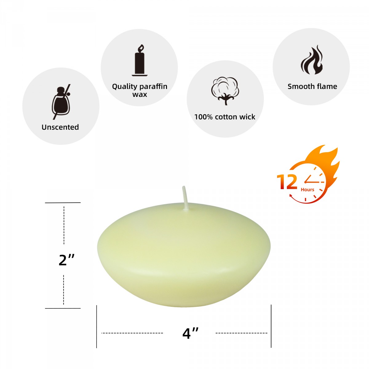 4 Inch Ivory Floating Candles (24pcs/Case) Bulk