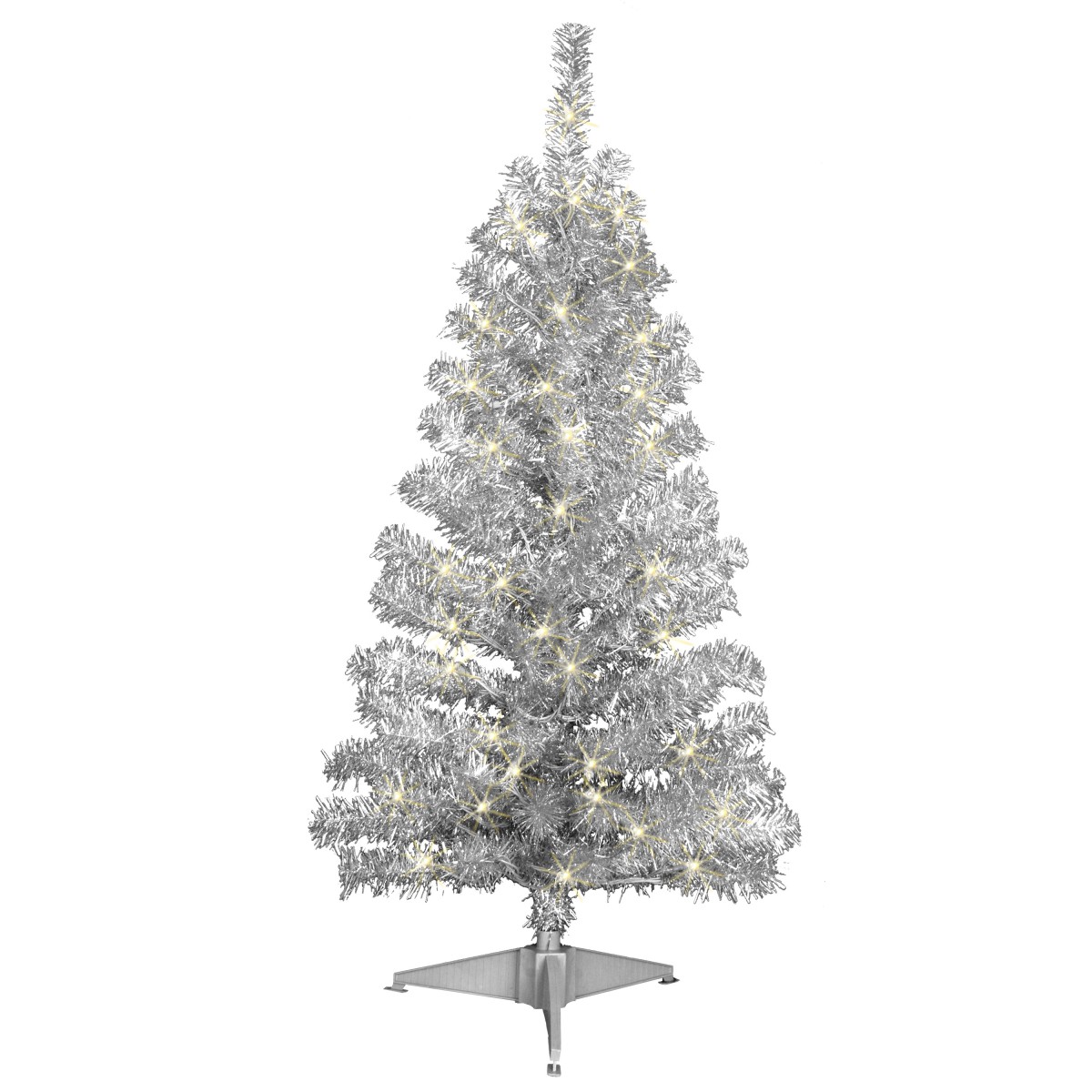4ft Prelit Silver Tinsel Tree