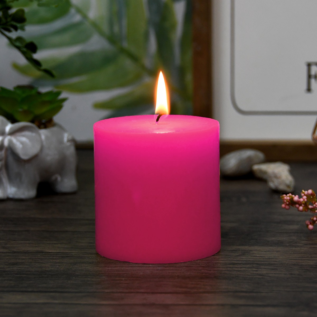 3 x 3 Inch Hot Pink Pillar Candles (12pcs/Case) Bulk