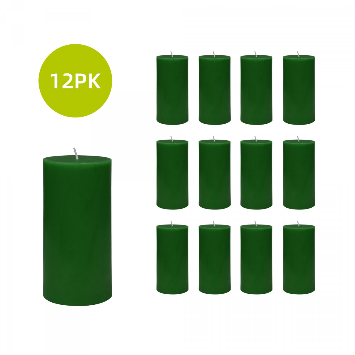 3 x 6 Inch Hunter Green Pillar Candle