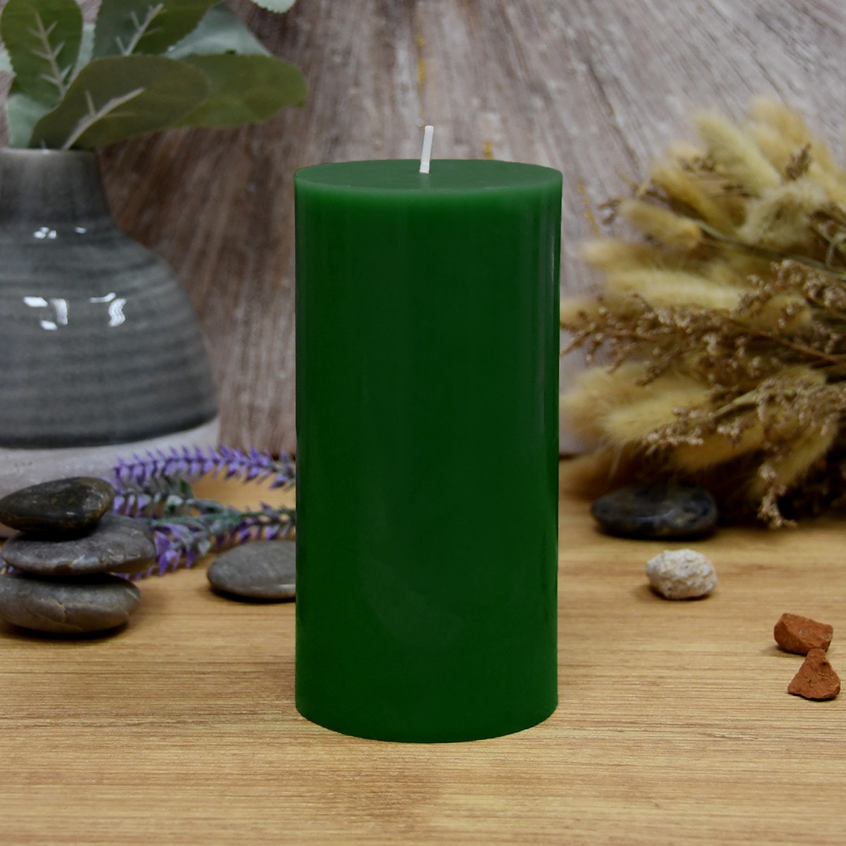 3 x 6 Inch Hunter Green Pillar Candle