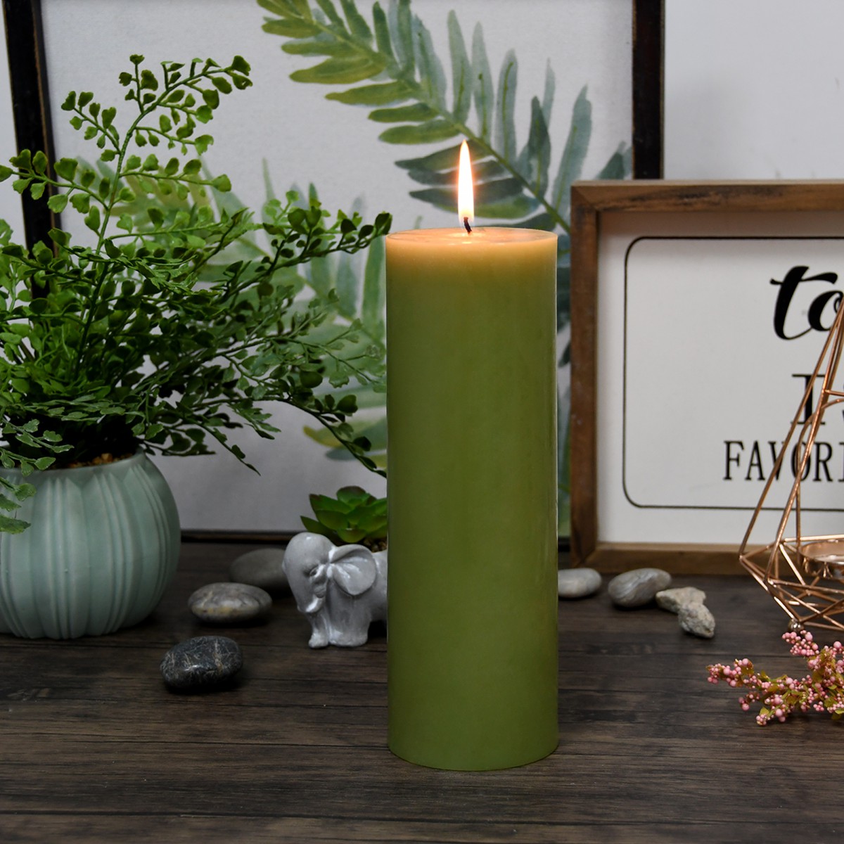 3 x 9 Inch Sage Green Pillar Candle