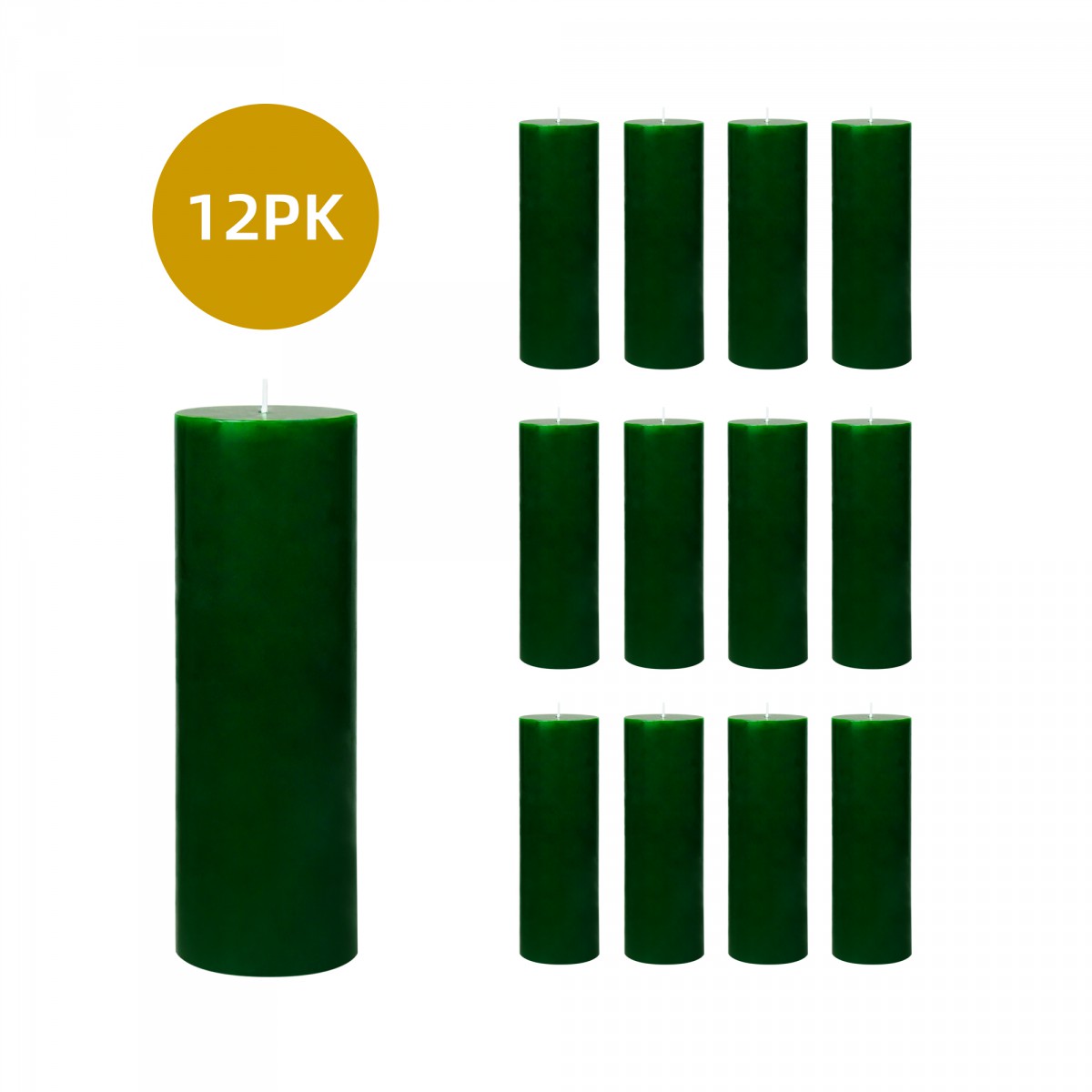 3 x 9 Inch Hunter Green Pillar Candles (12pcs/Case) Bulk