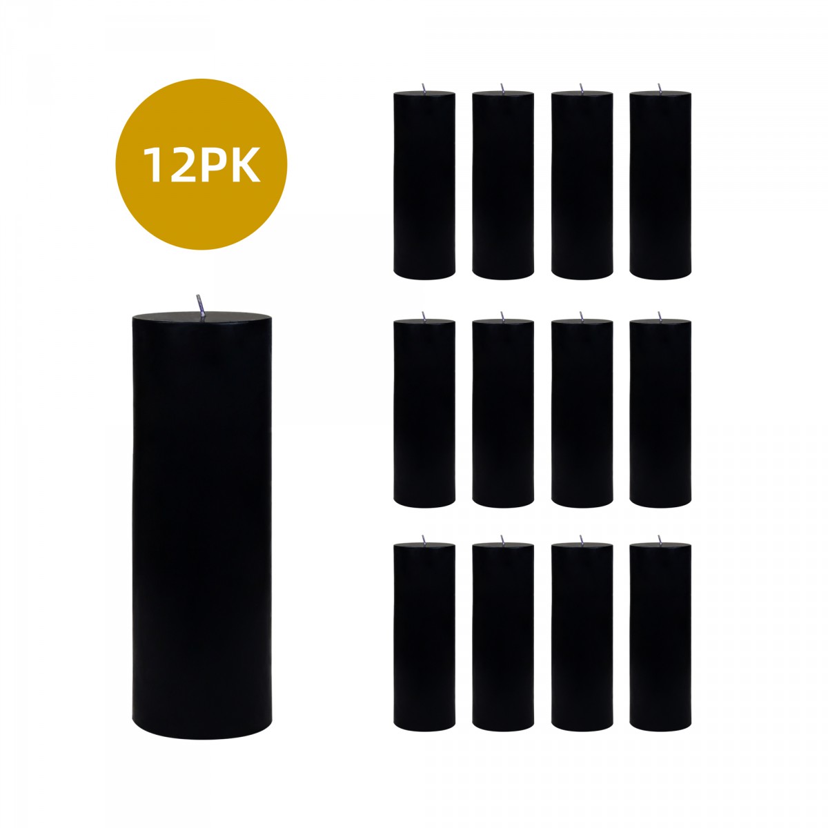 3 x 9 Inch Black Pillar Candles (12pcs/Case) Bulk