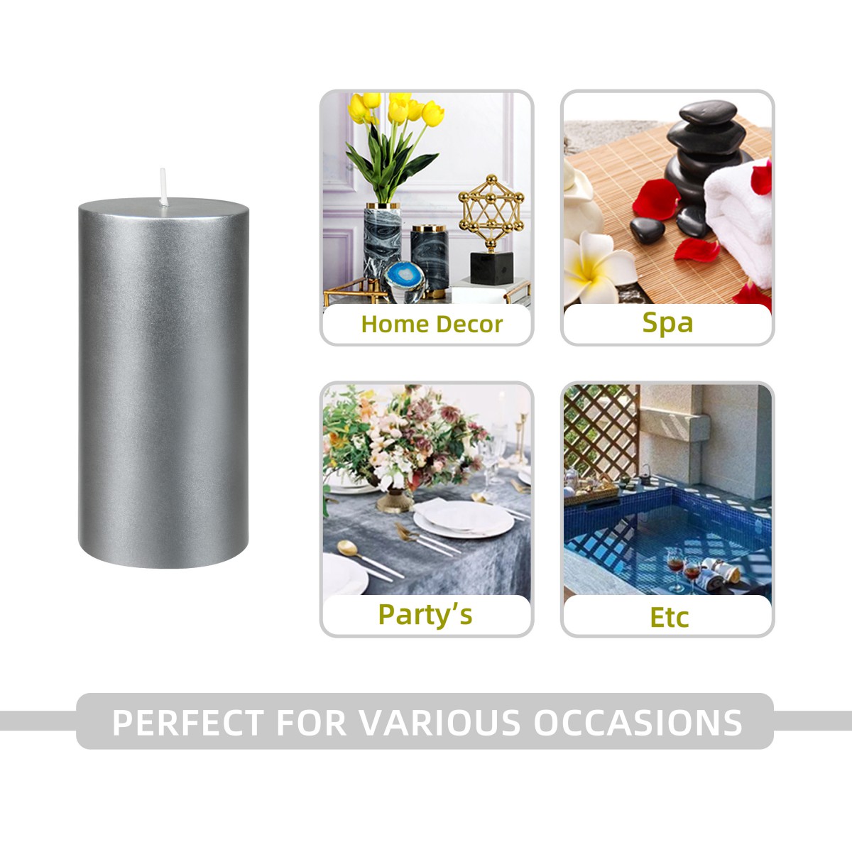 3 x 6 Inch Metallic Silver Pillar Candle (12pcs/Case) Bulk