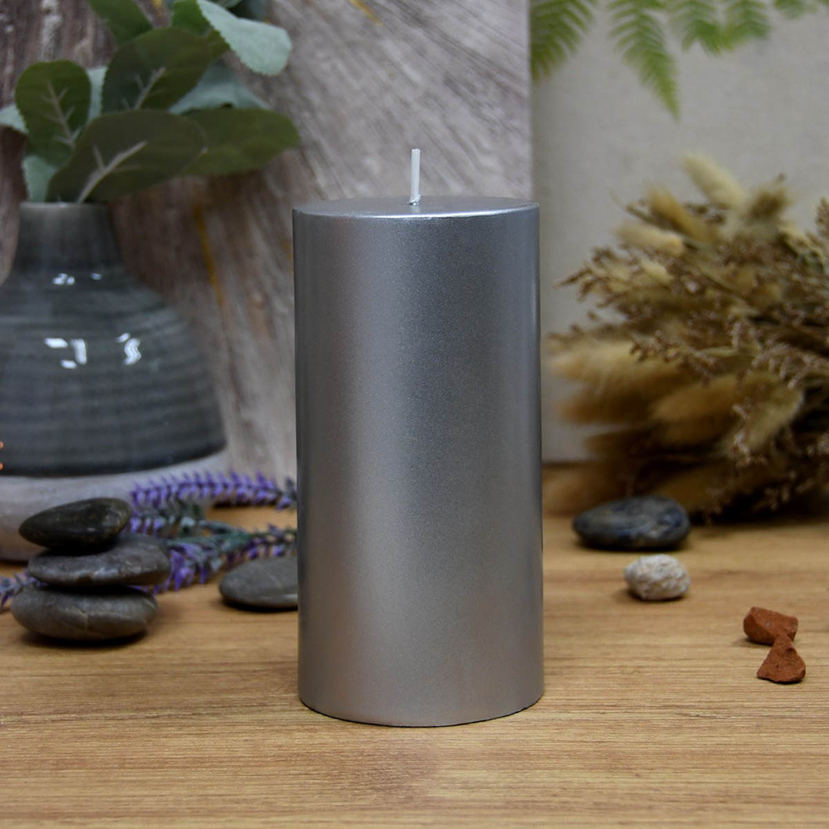 3 x 6 Inch Metallic Silver Pillar Candle (12pcs/Case) Bulk