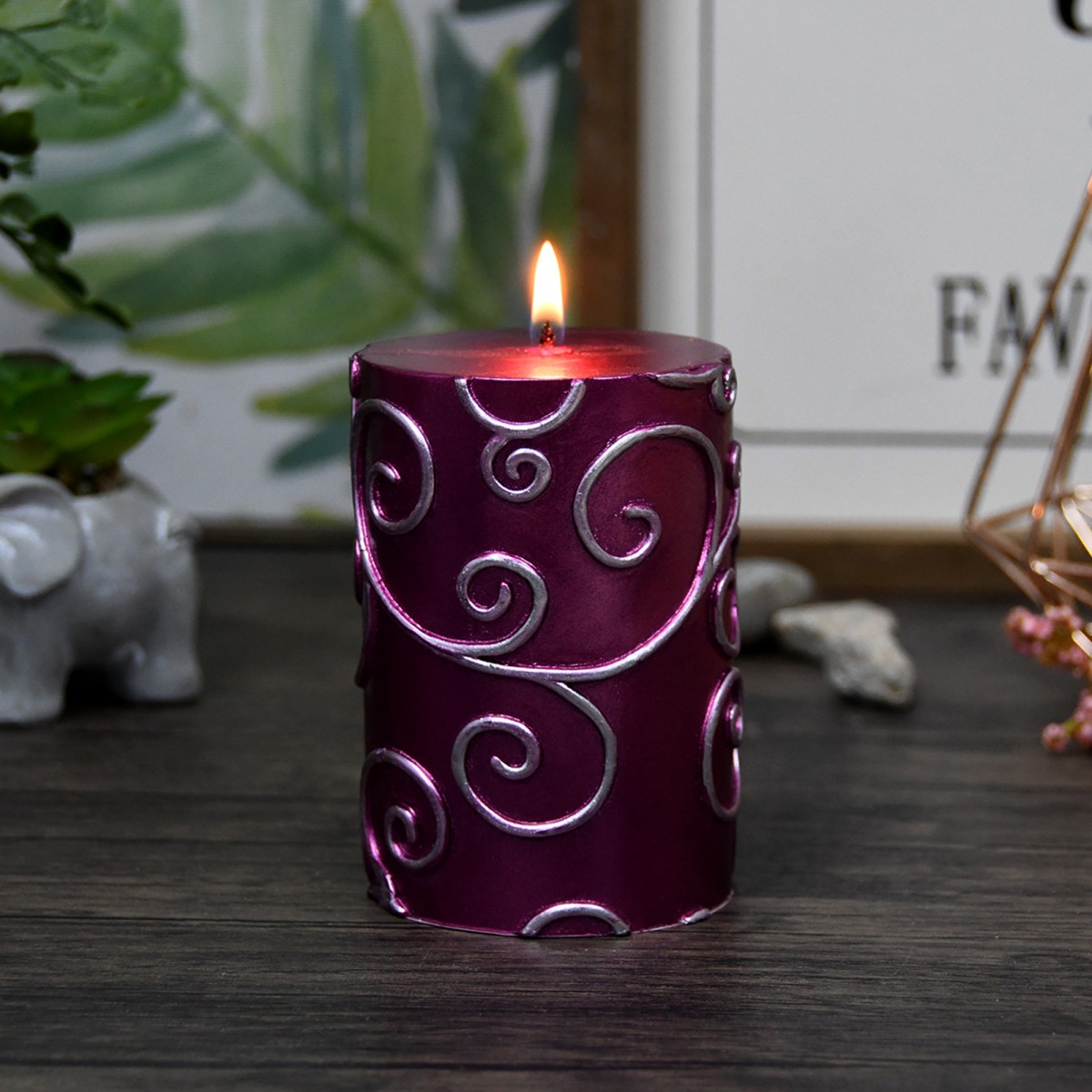 3 x 4 Inch Purple Scroll Pillar Candle