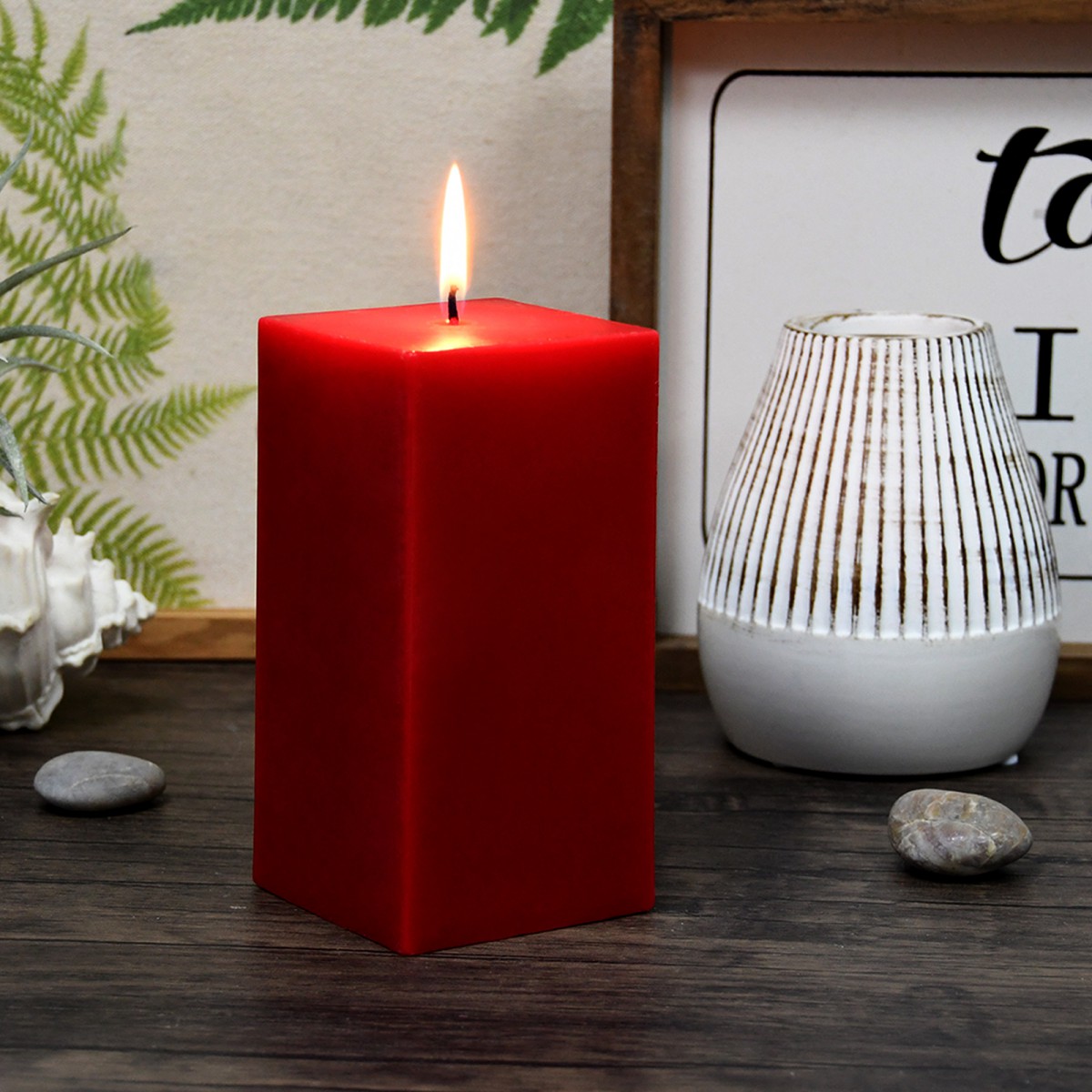 3 x 6 Inch Red Square Pillar Candle (12pcs/Case) Bulk