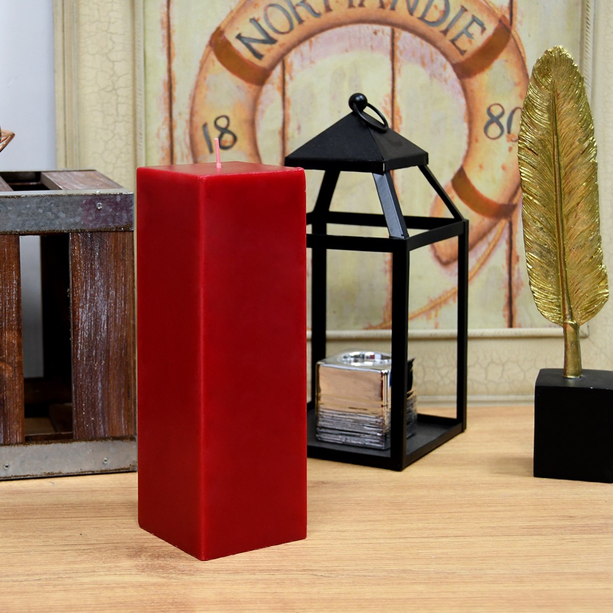 3 x 9 Inch Red Square Pillar Candle