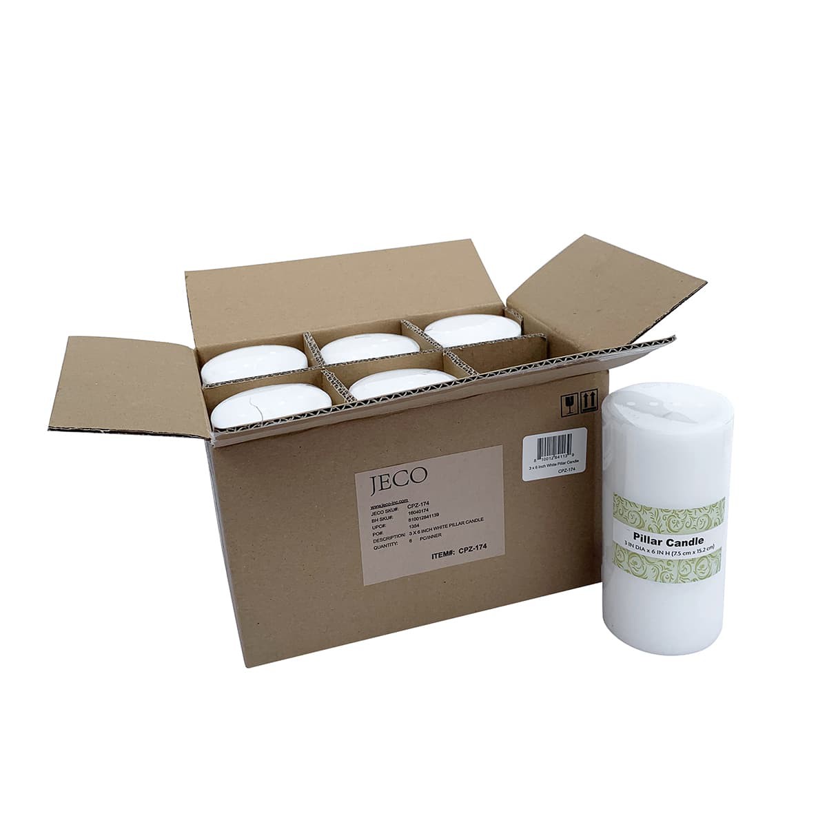 3 x 6 Inch White Pillar Candle Set of 12