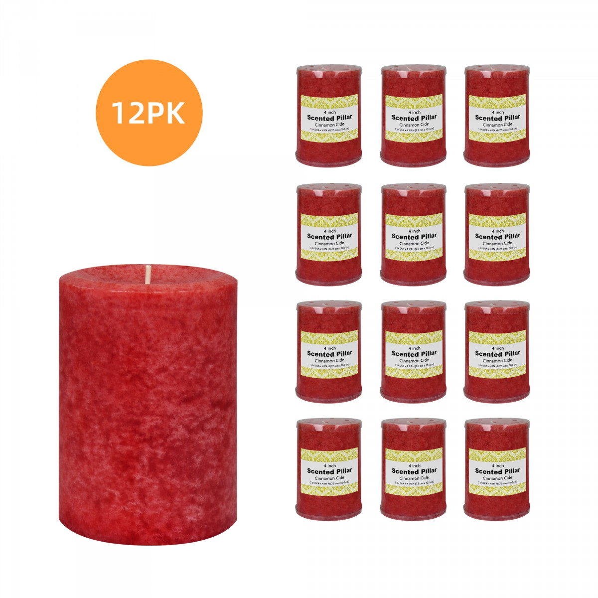 3 Inch x 4 Inch Cinnamon Cide Red Scented Pillar Candle