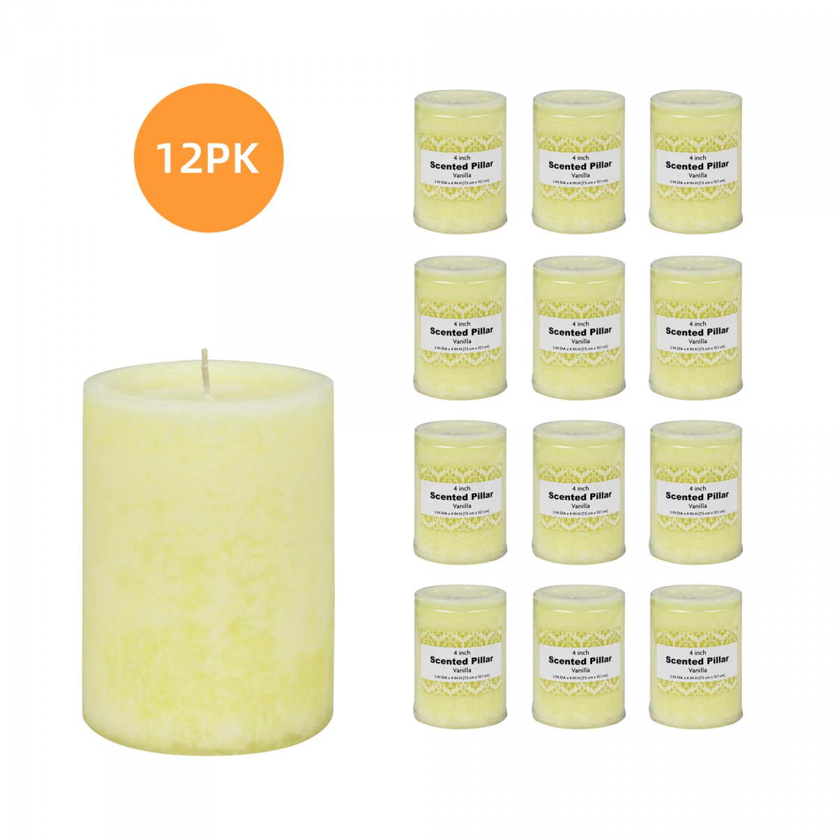 3 Inch x 4 Inch Ivory Vanilla Scented Pillar Candle