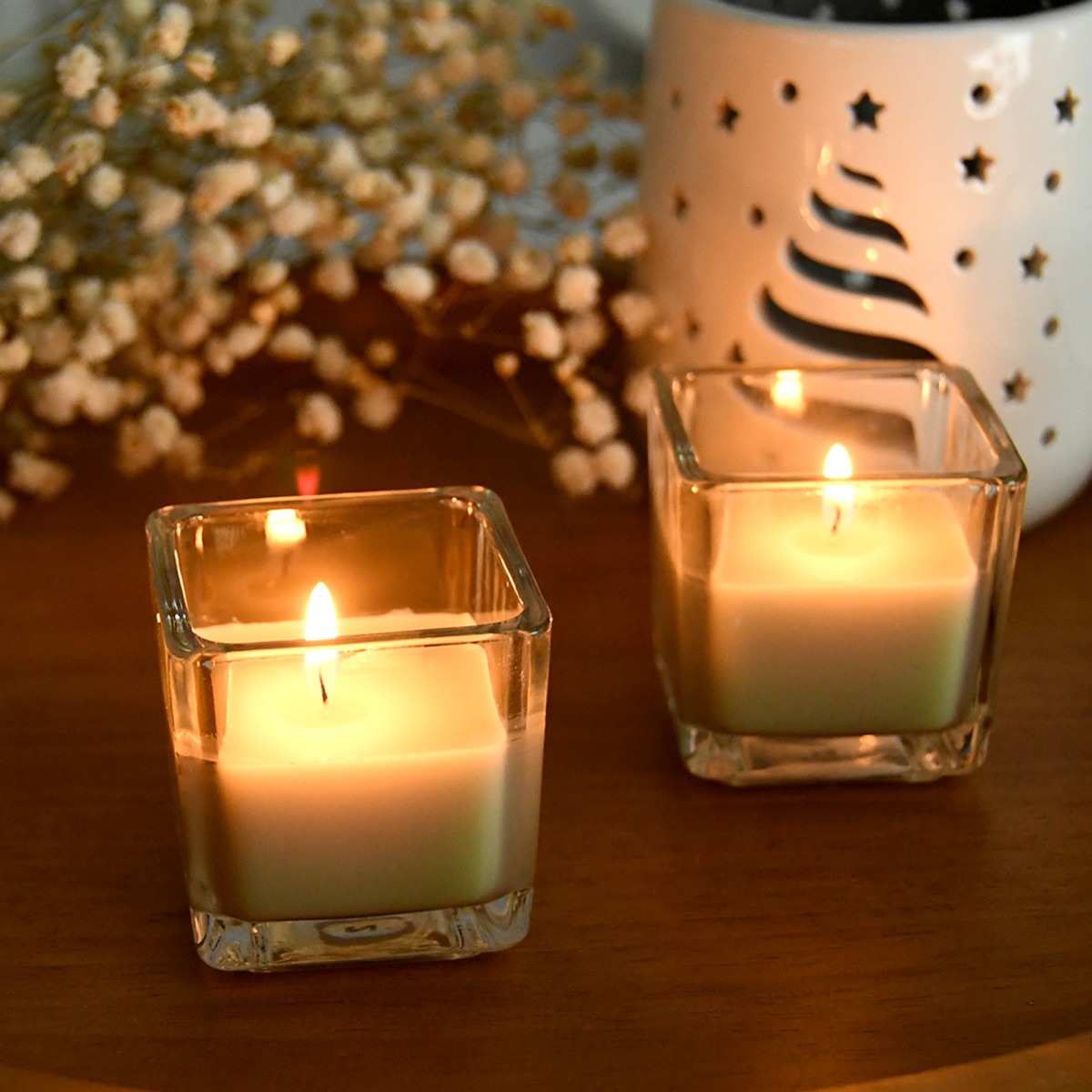 Sage Green Square Glass Votive Candles (12pc/Box)