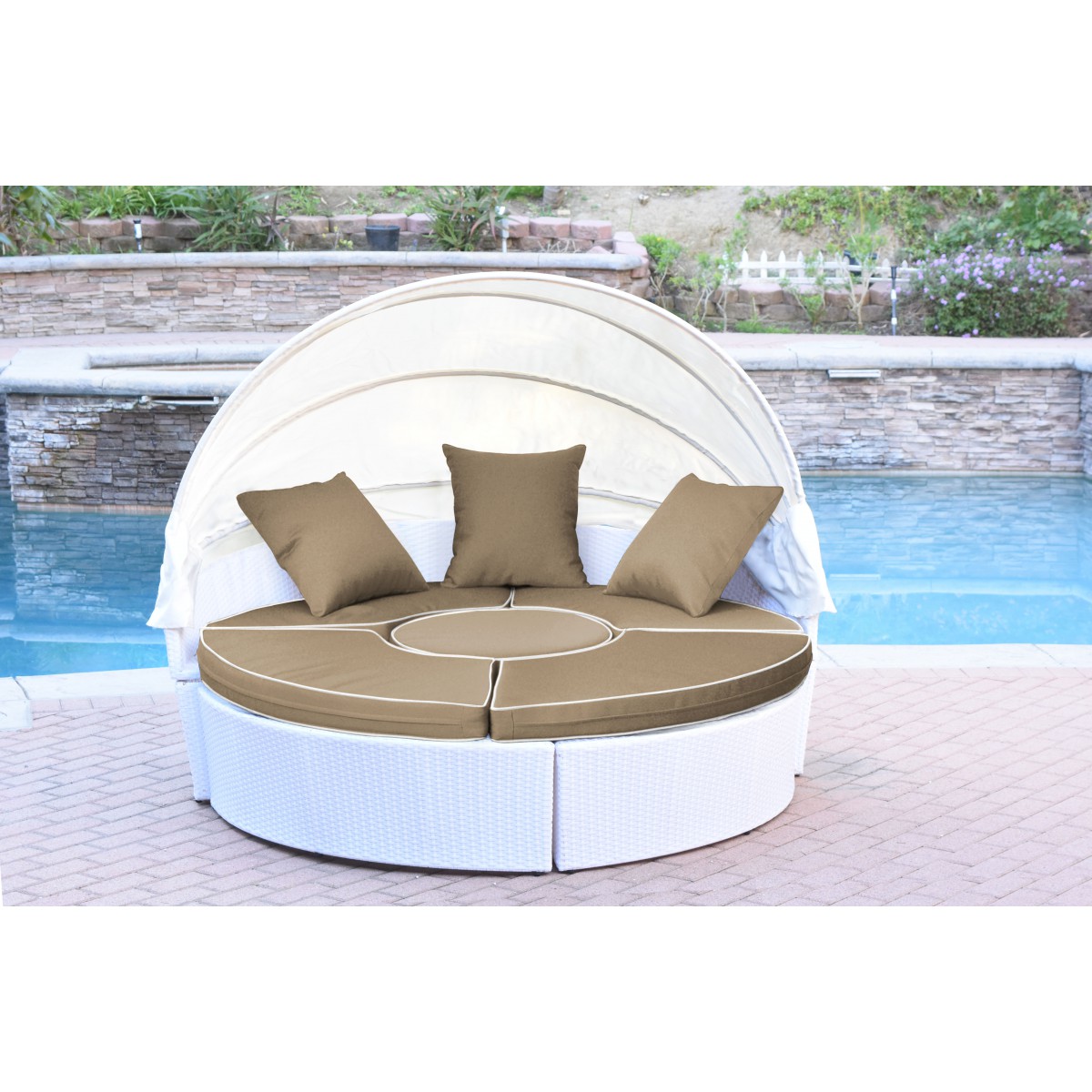 AllWeather White Wicker Sectional Daybed Tan Cushions